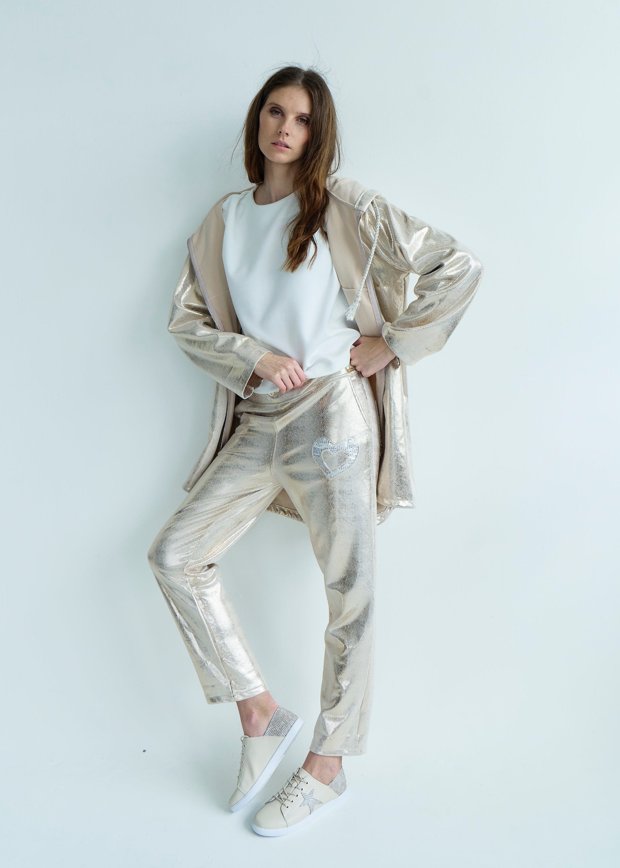 Madonna Italian Shimmer Jogger with Shimmer Heart in Gold