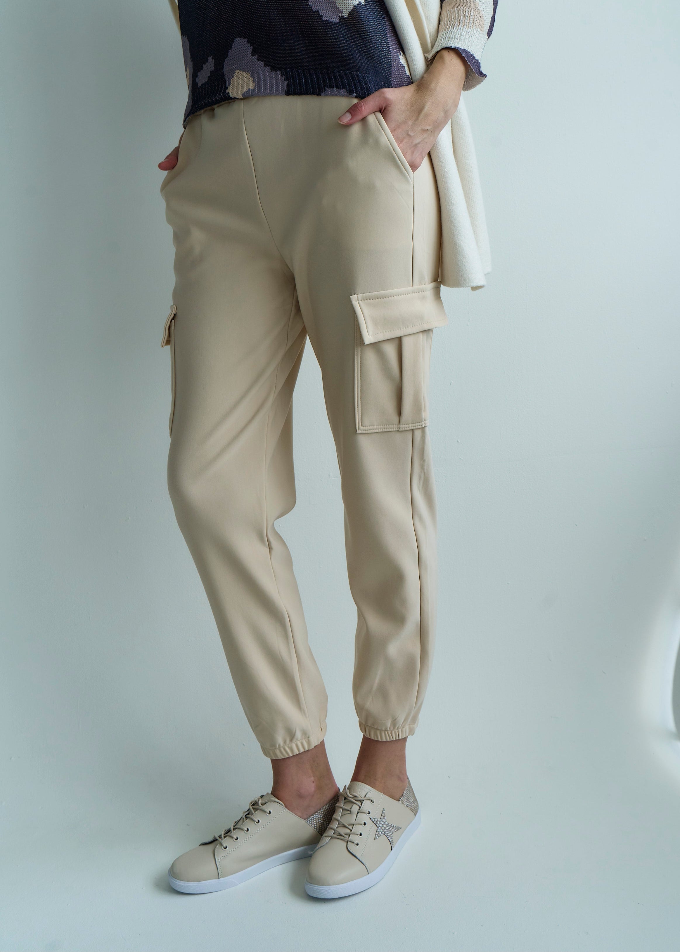 Cargo Style Joggers in Beige