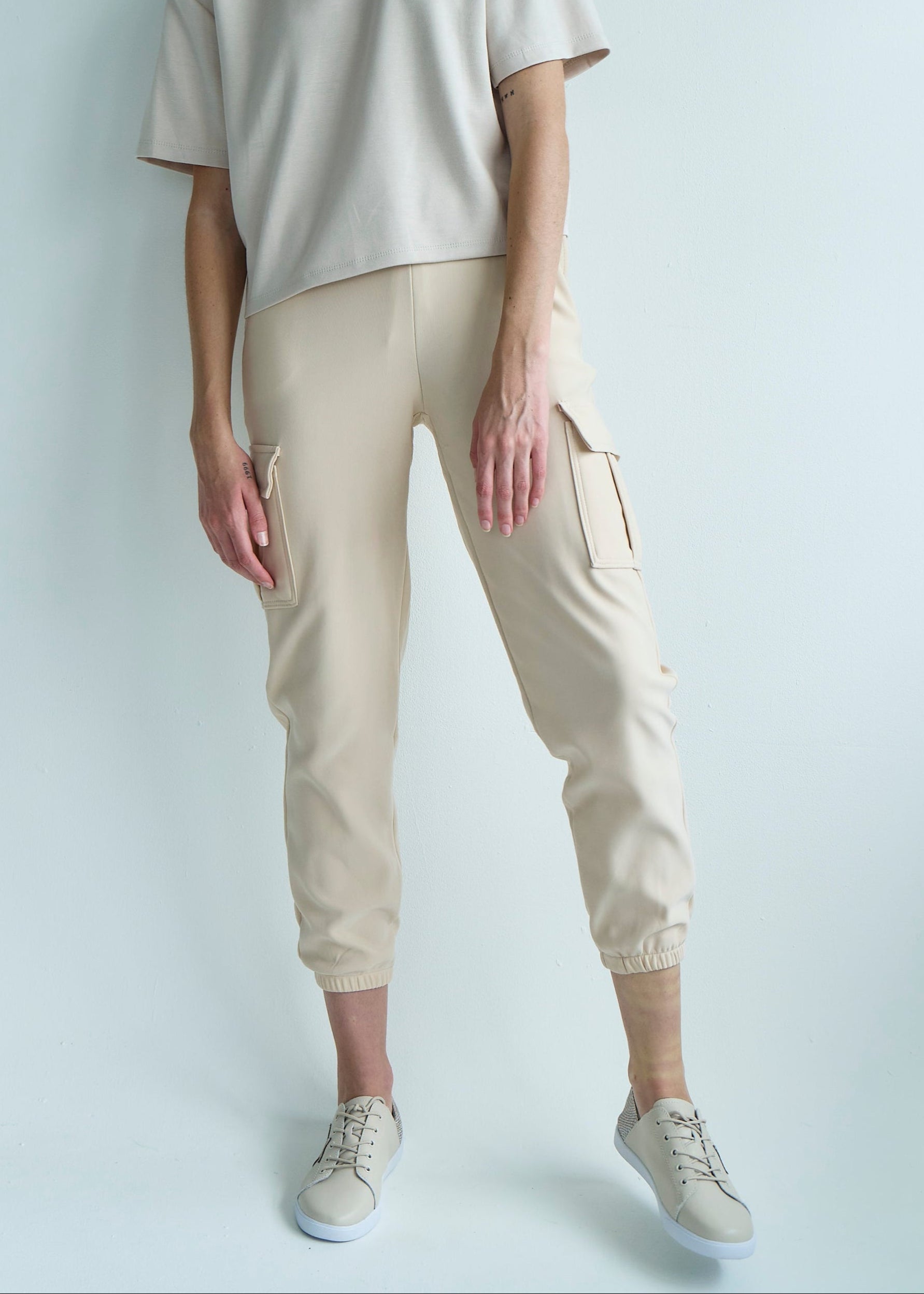 Cargo Style Joggers in Beige