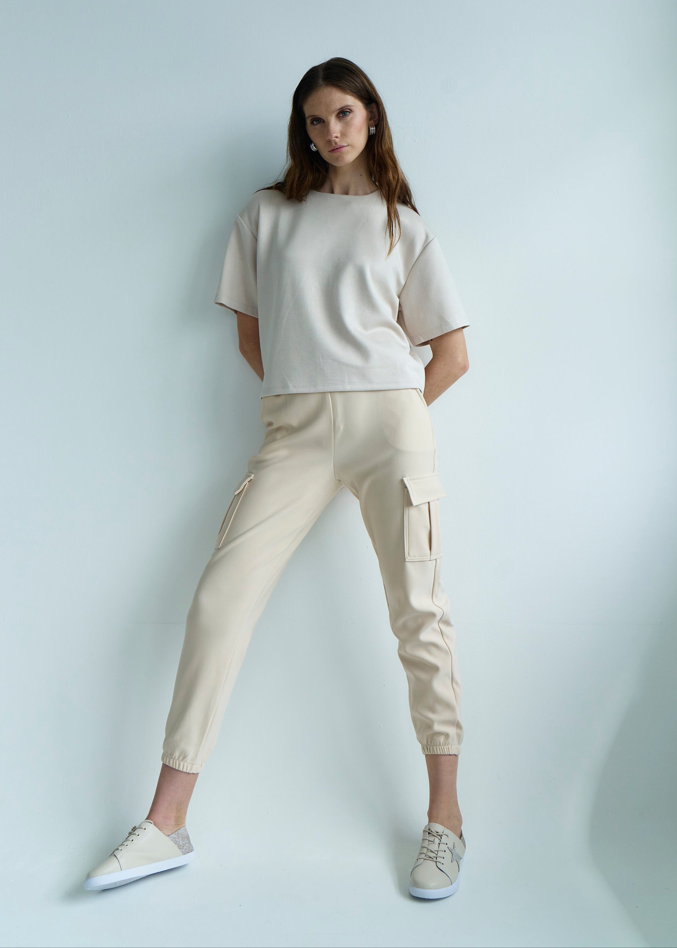 Cargo Style Joggers in Beige