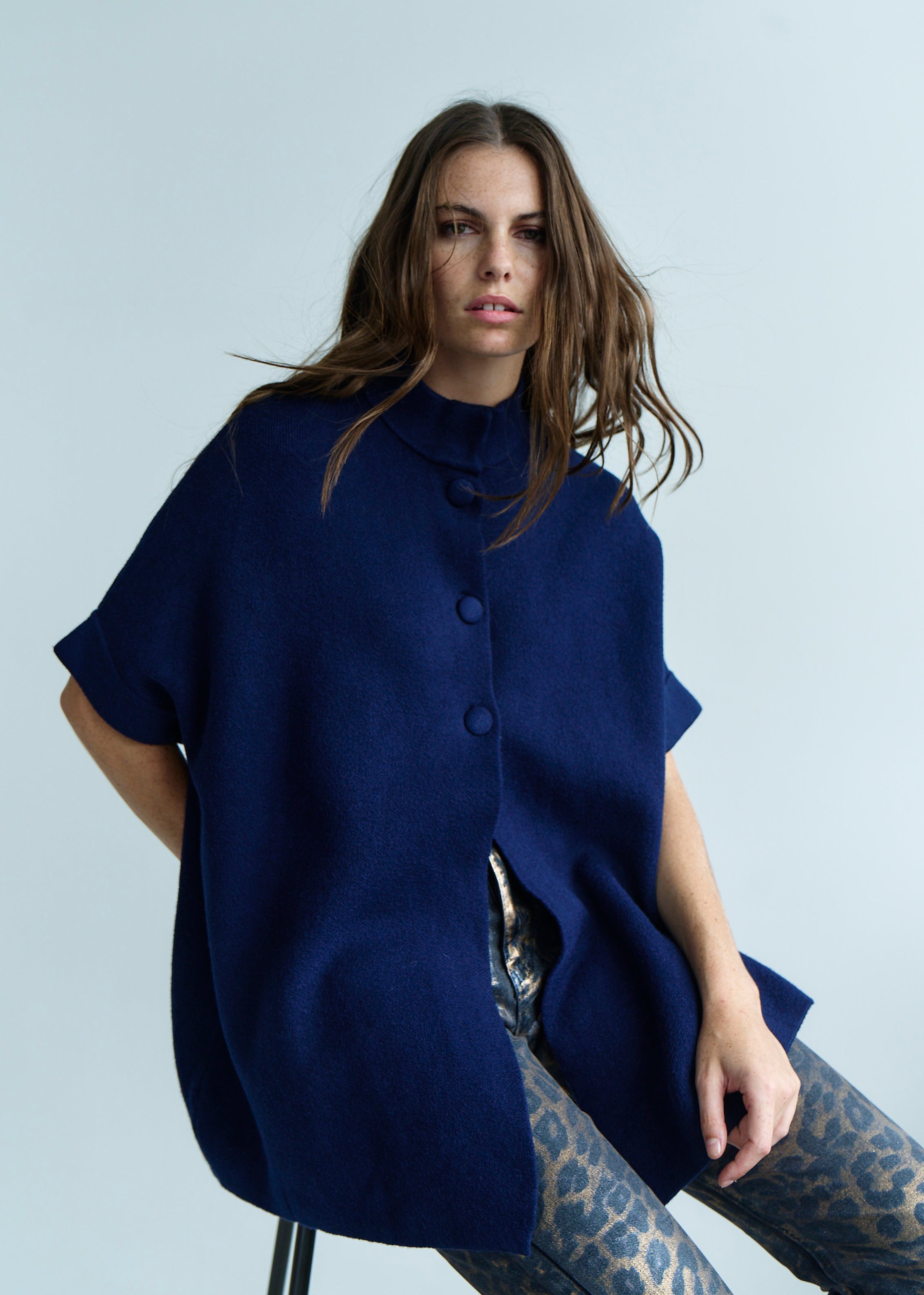 Blair Tailored Cape Viscose Knitted in Marine Blue