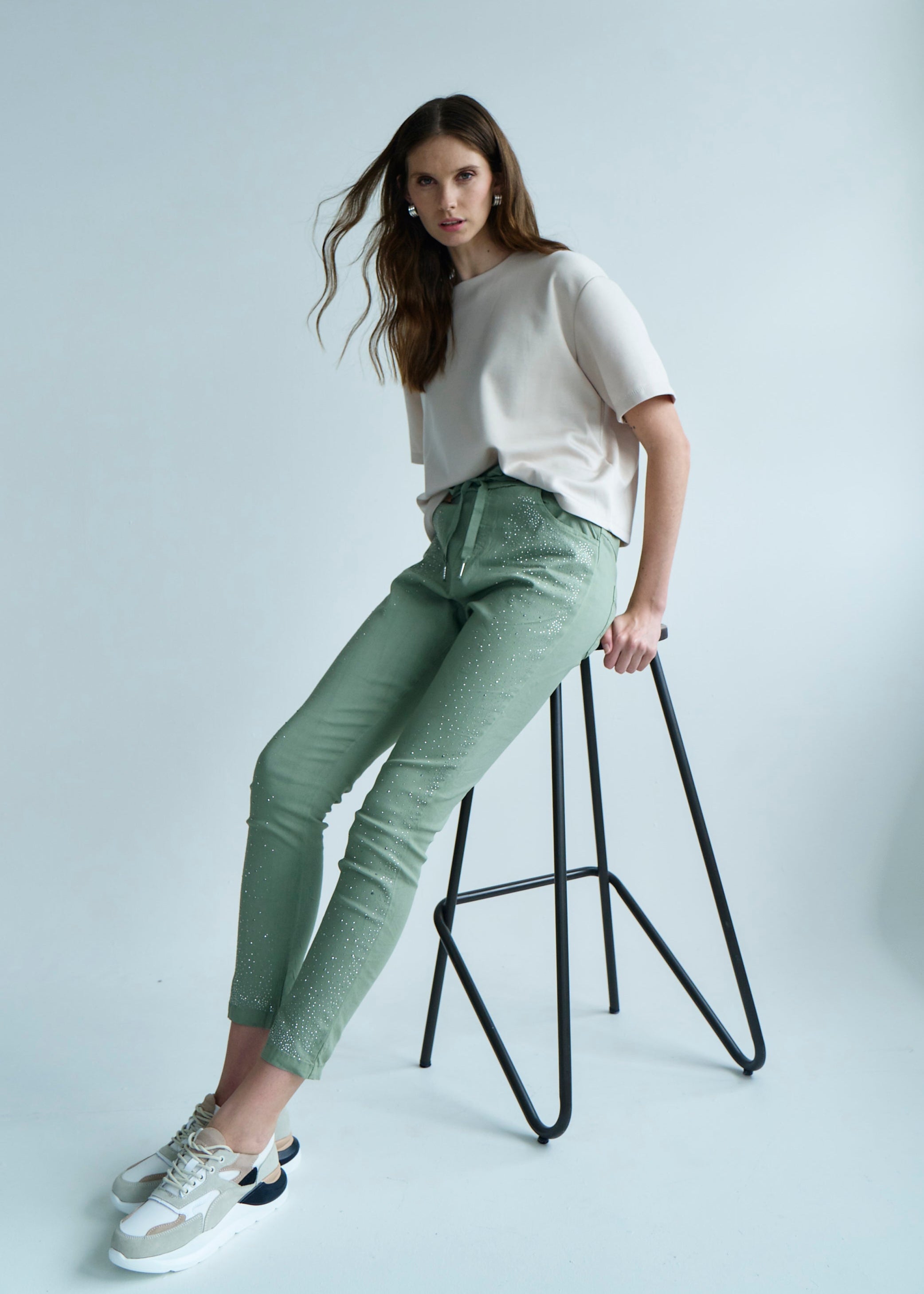 Italian Sparkle Joggers in Khaki