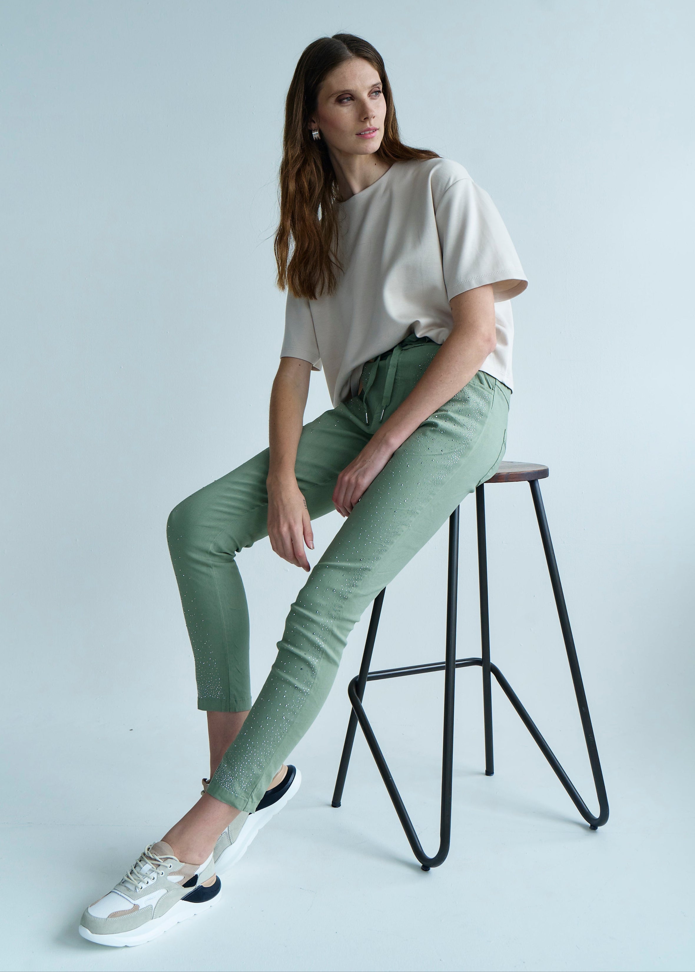 Italian Sparkle Joggers in Khaki