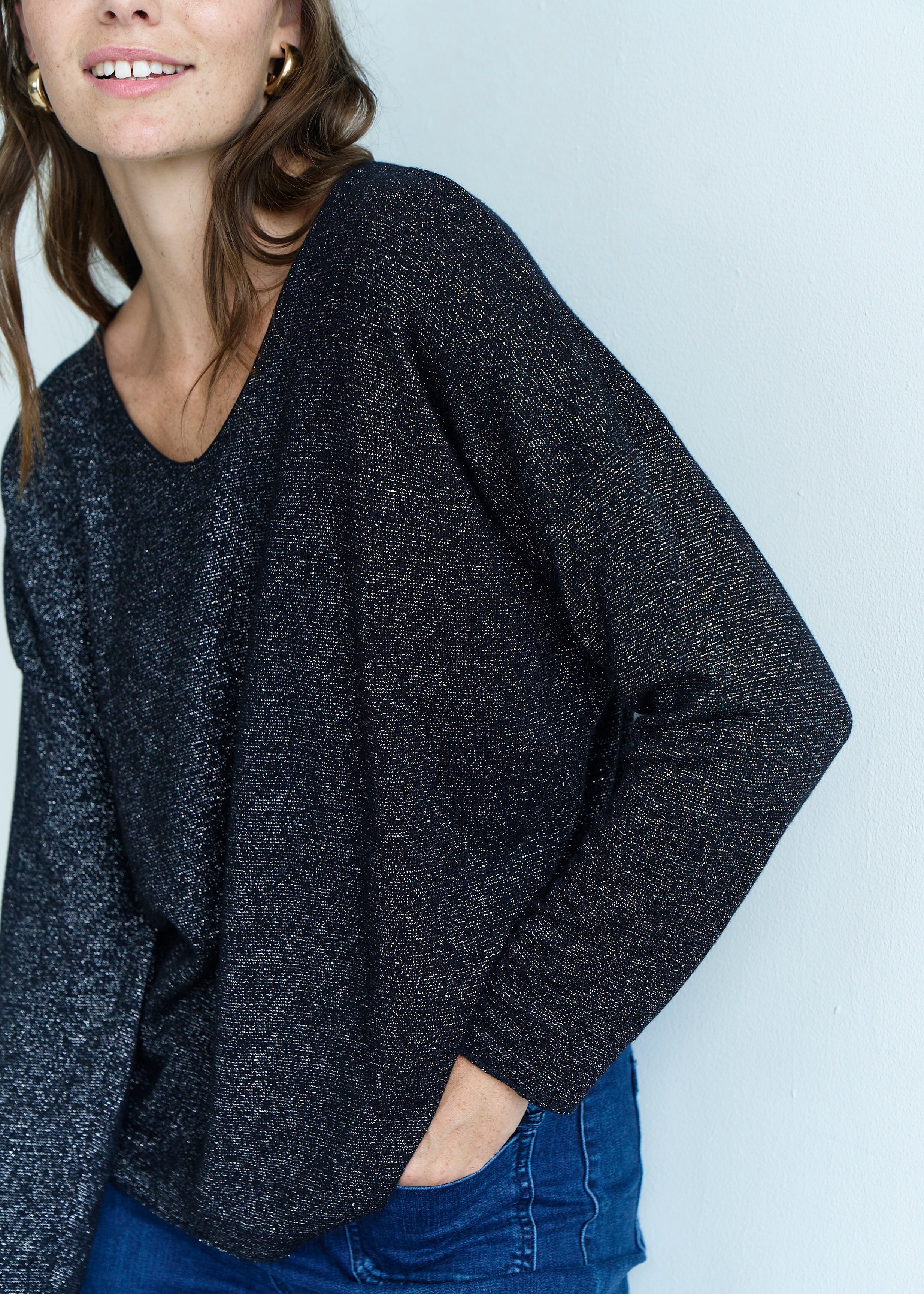 Italian Shimmer Lurex Knit in Black