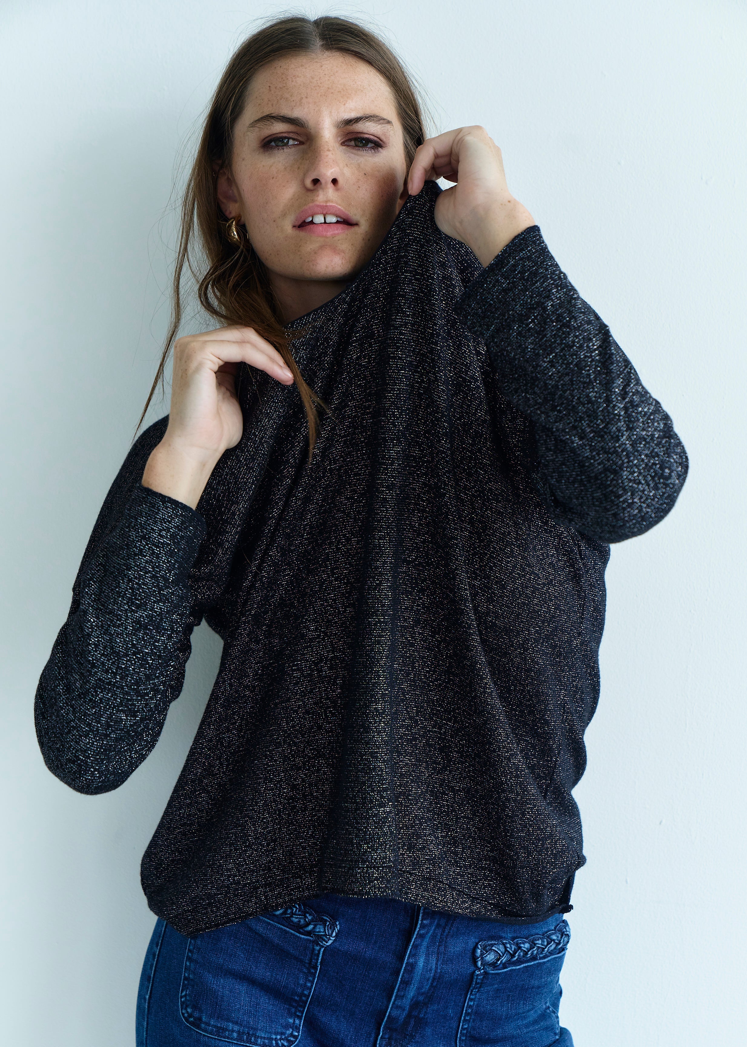 Italian Shimmer Lurex Knit in Black