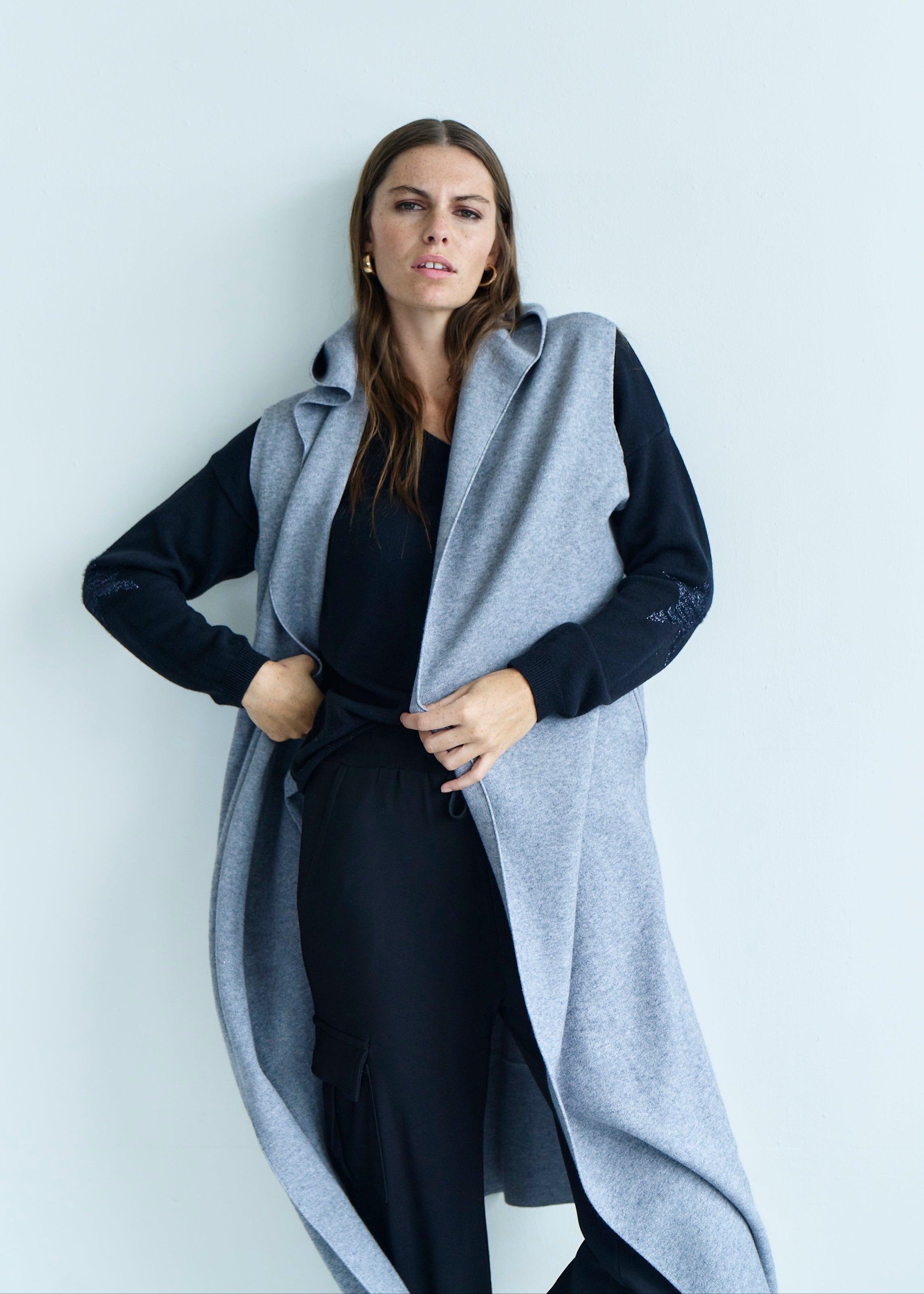 Camille Sleeveless Knitted Viscose Coat in Grey