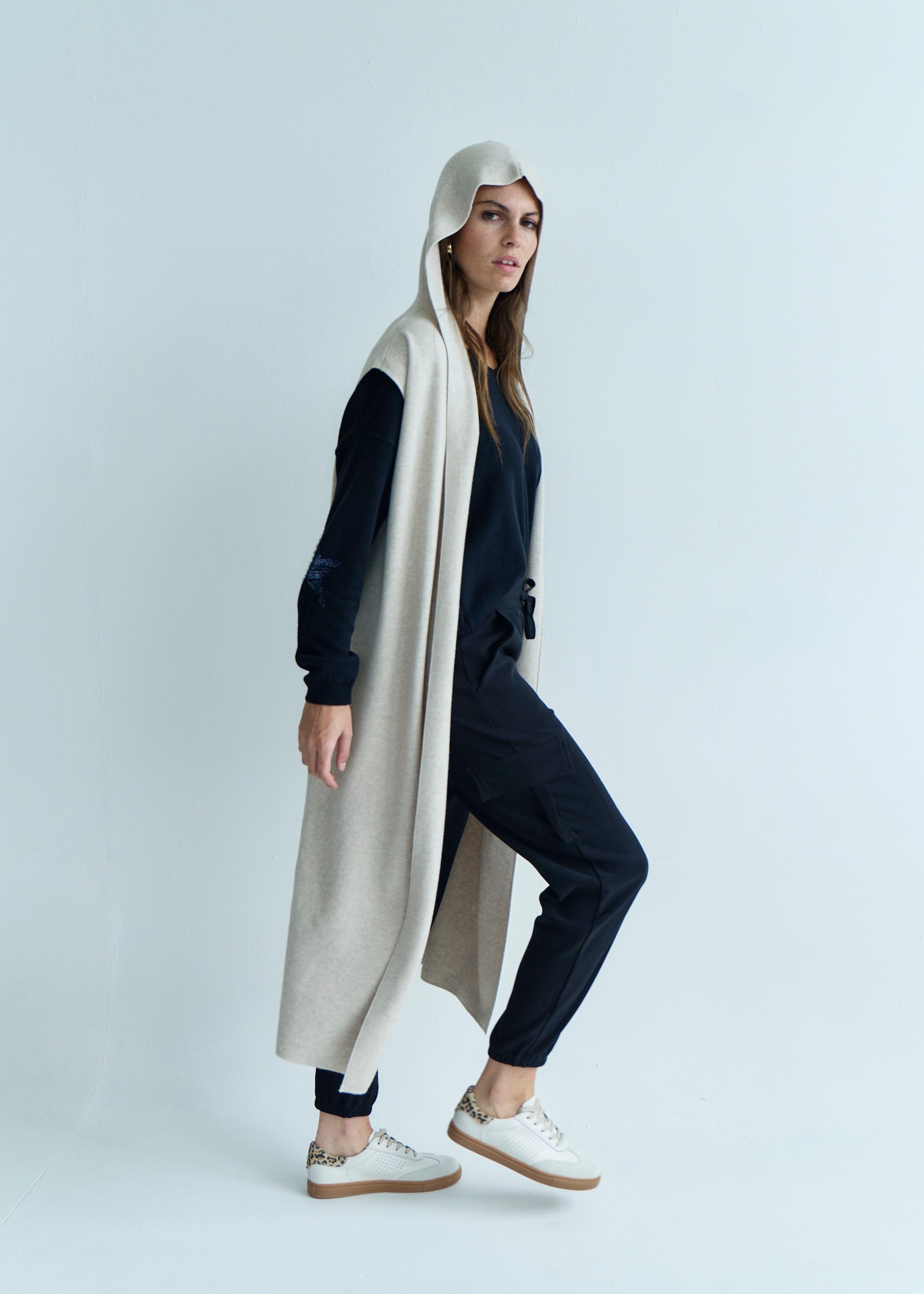 Camille Sleeveless Knitted Viscose Coat in Cream