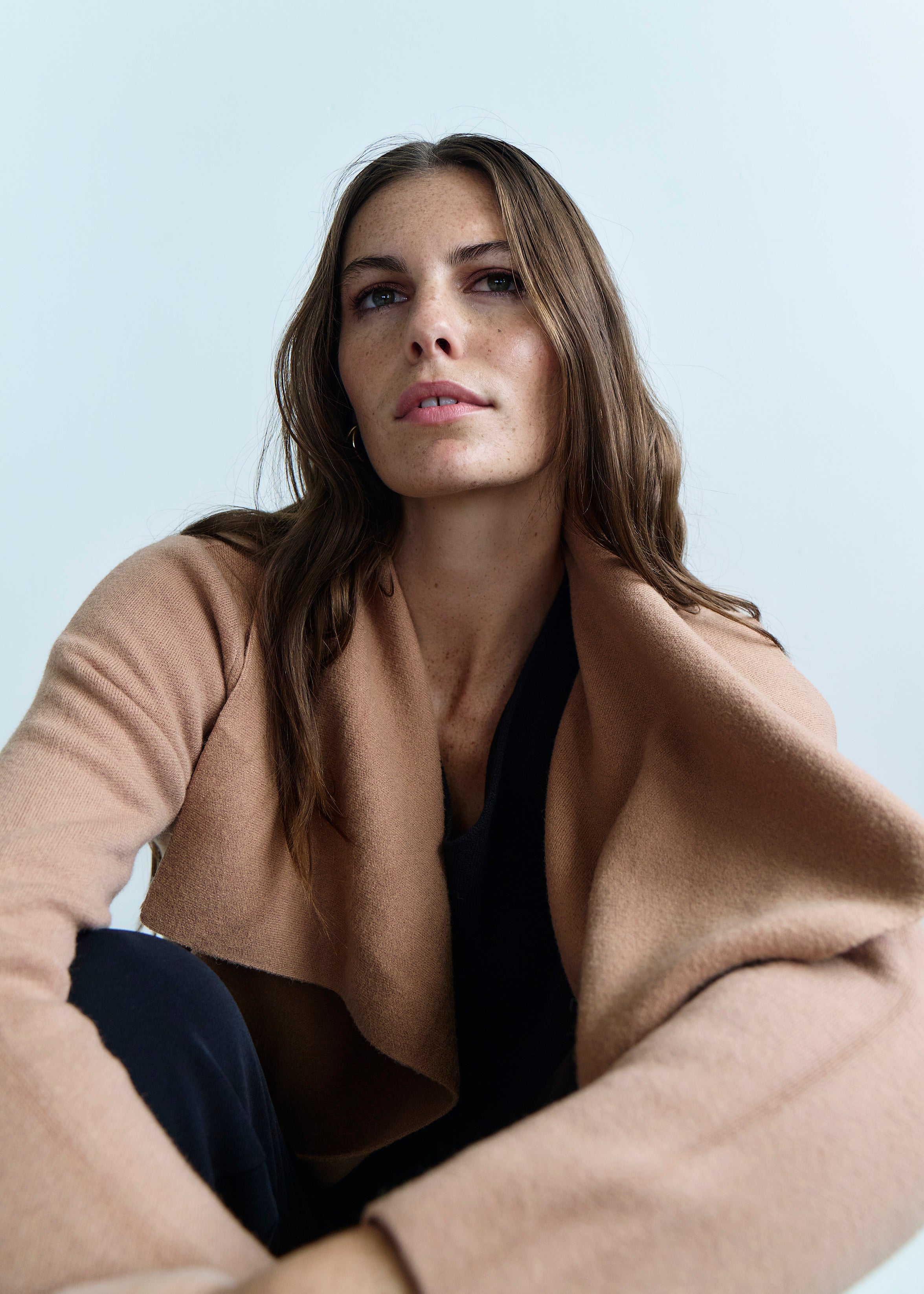Jackie O 3/4 Length Knitted Viscose Coat in Caramel