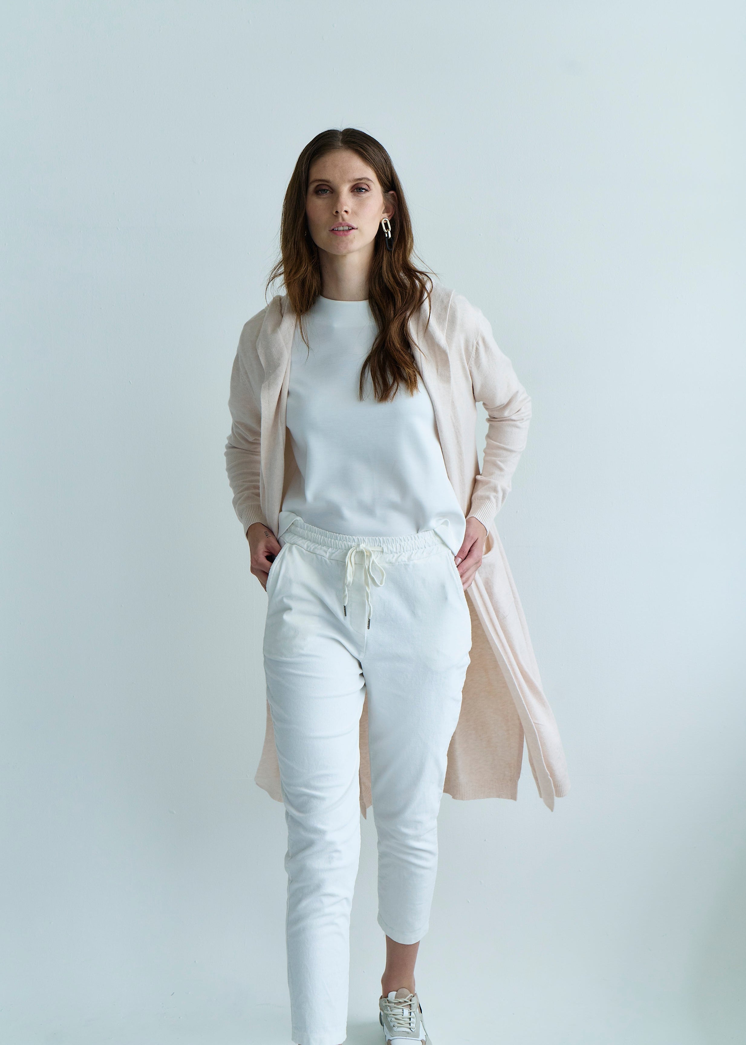 Paris Full Length Knitted Viscose Cardigan with Hood in Cream