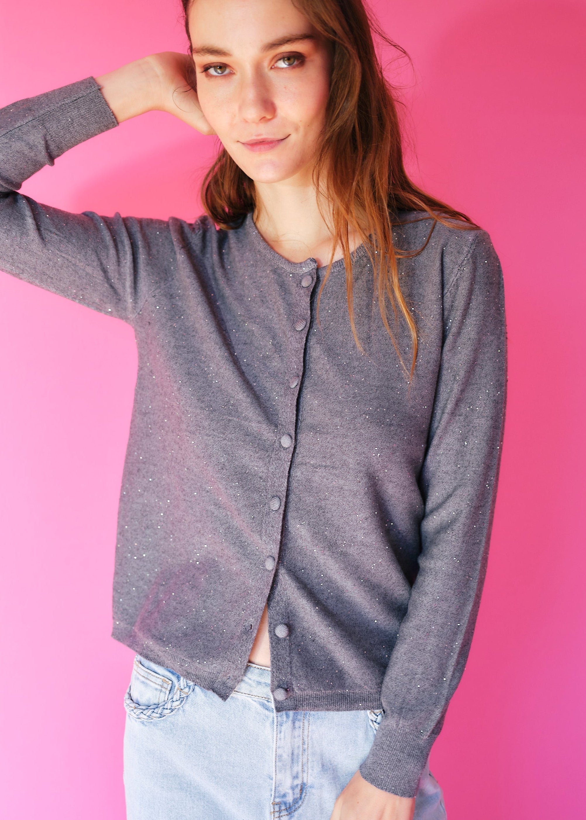 Lurex Cardigan in Grey