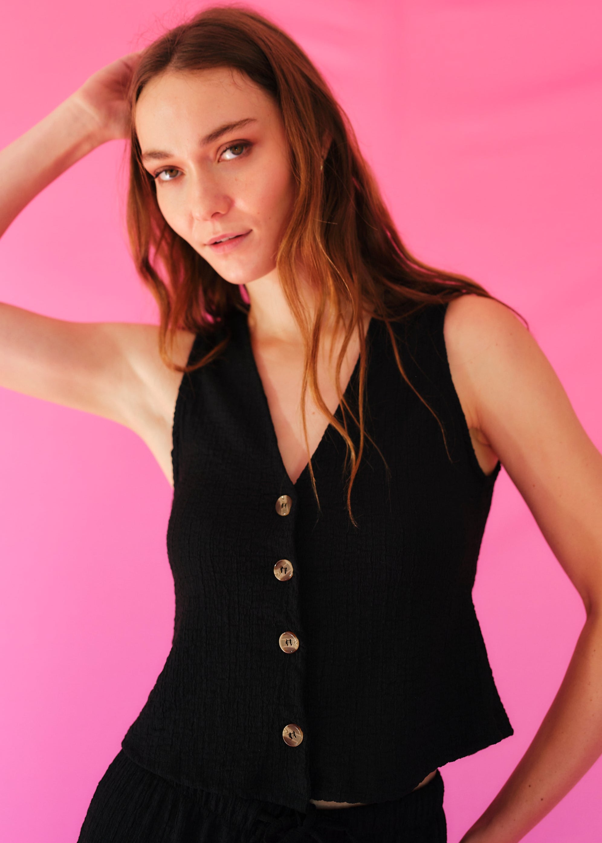 Tierra Italian Crepe Viscose Waistcoat and Palazzo Set in Black