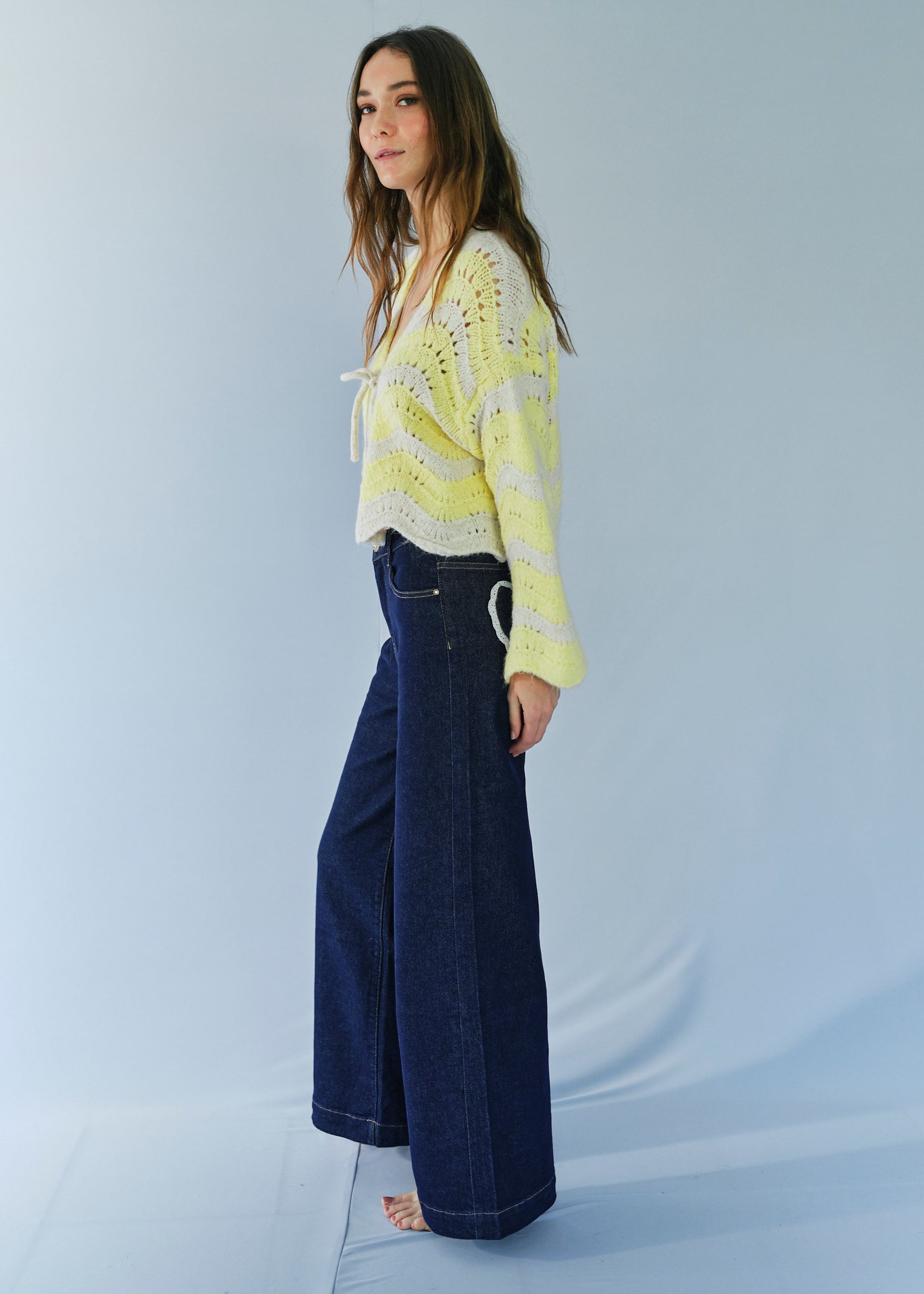 Wide Leg Jeans with Lace Heart on Back Pockets