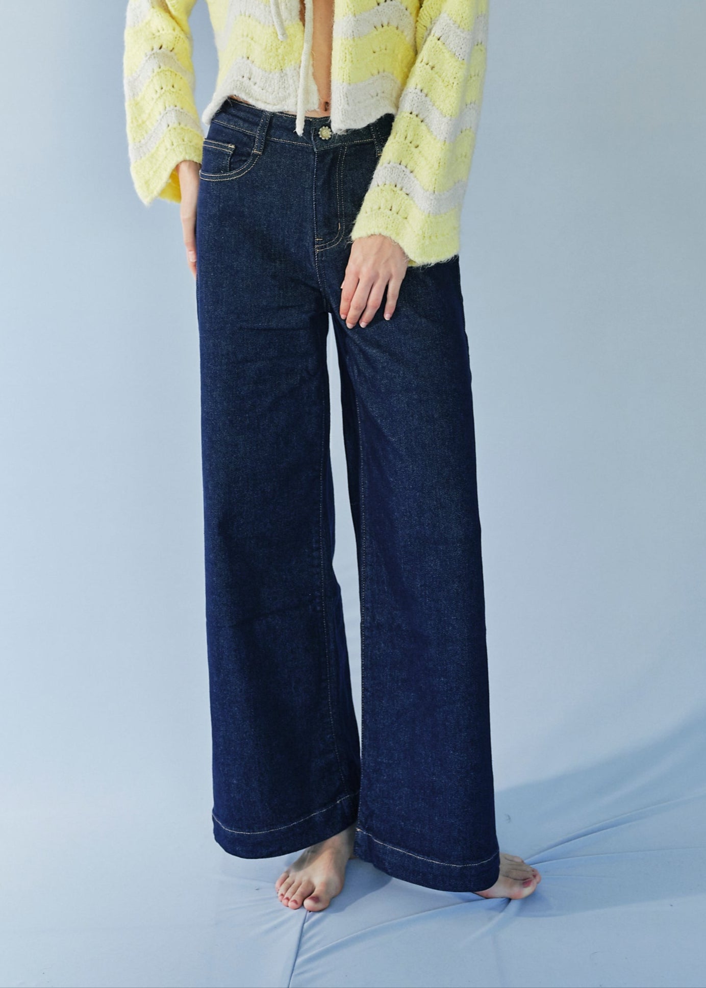 Wide Leg Jeans with Lace Heart on Back Pockets