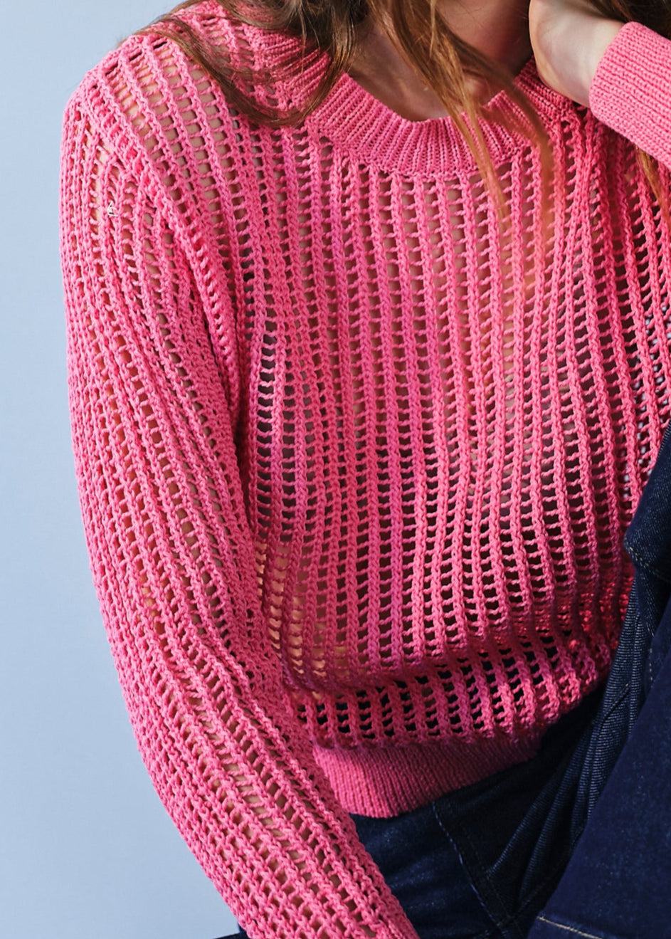 Ibiza Knitted Open Weave Jumper with Lurex in Pink