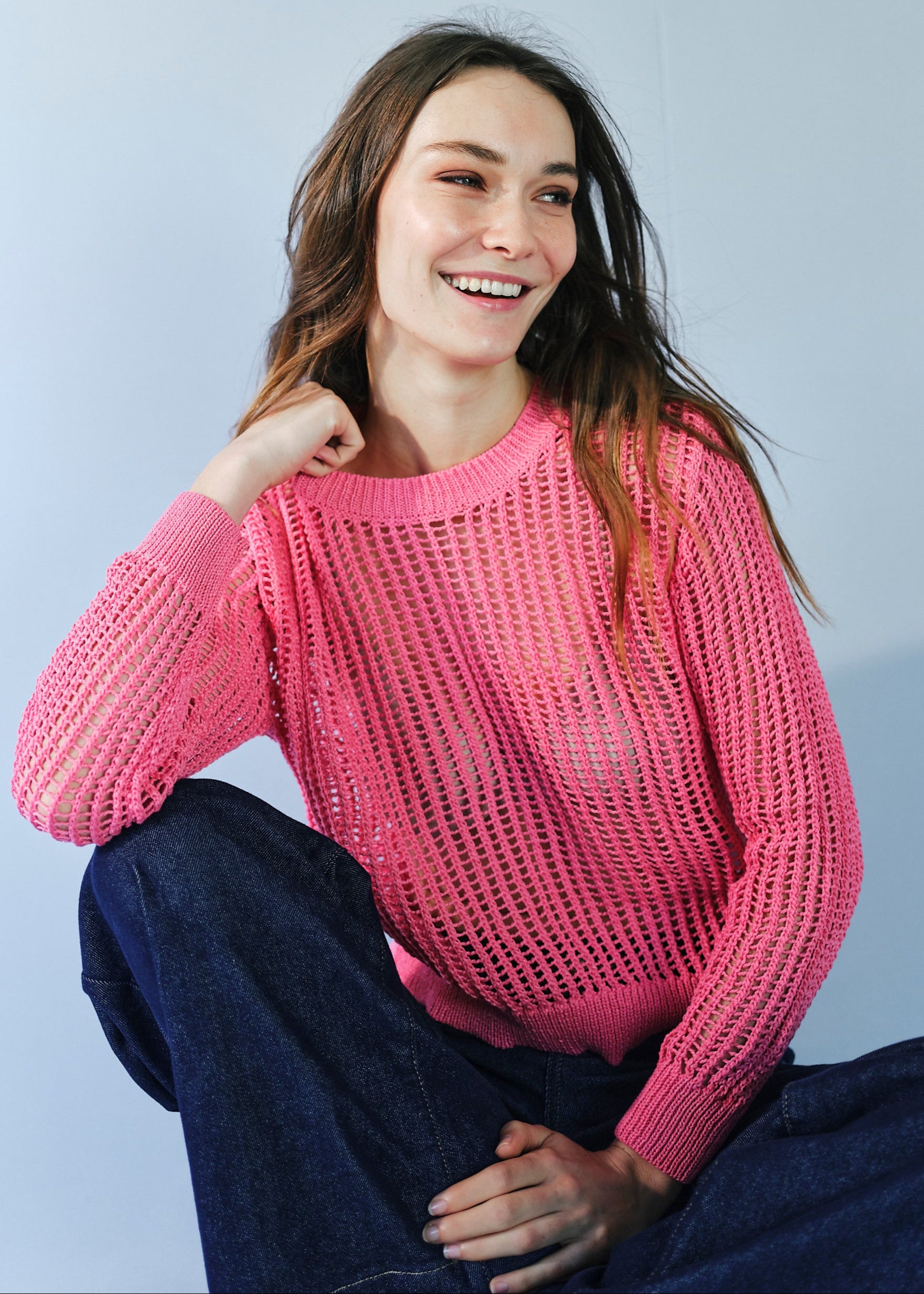 Ibiza Knitted Open Weave Jumper with Lurex in Pink