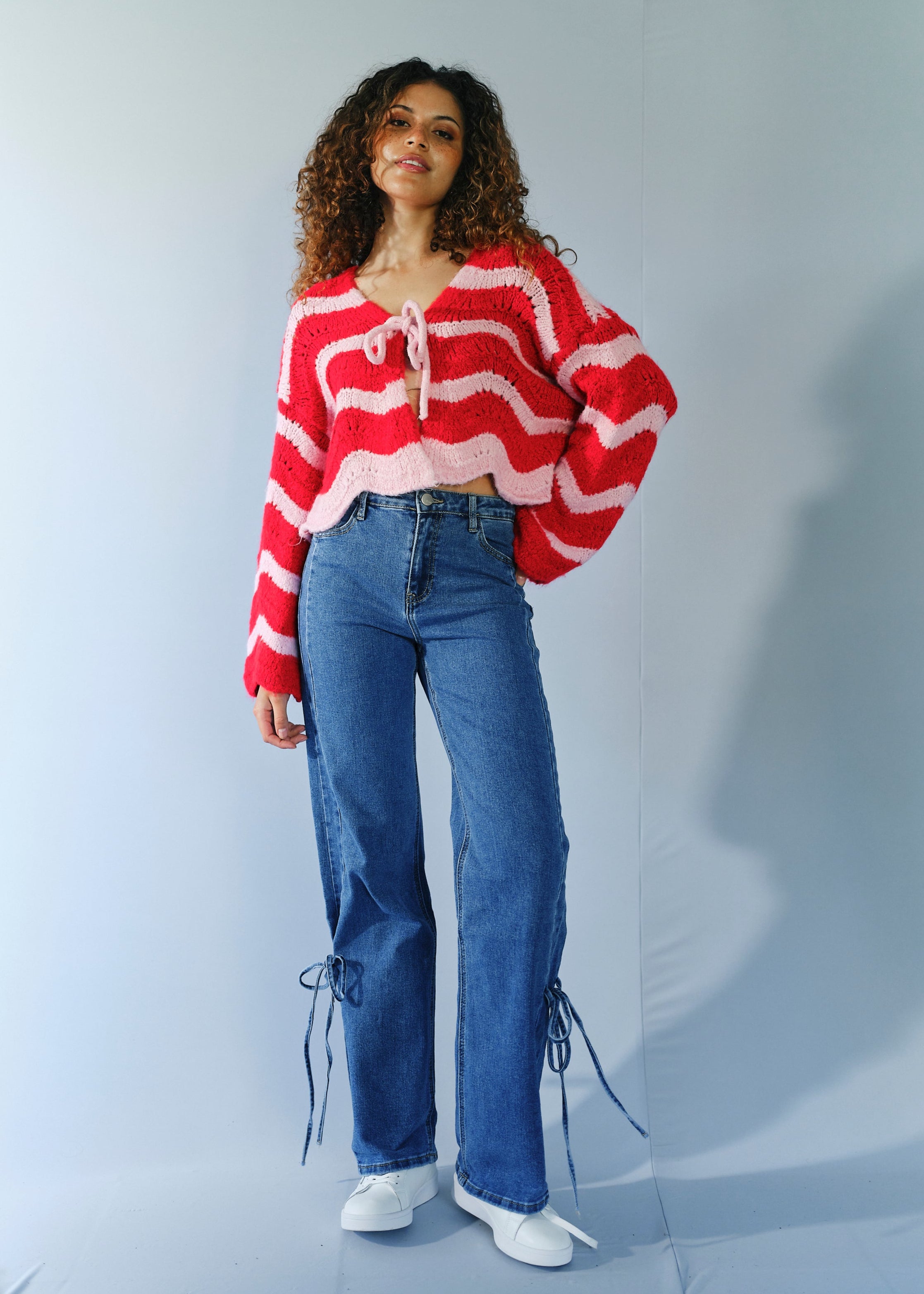 Straight Leg Jeans With Bow In Denim