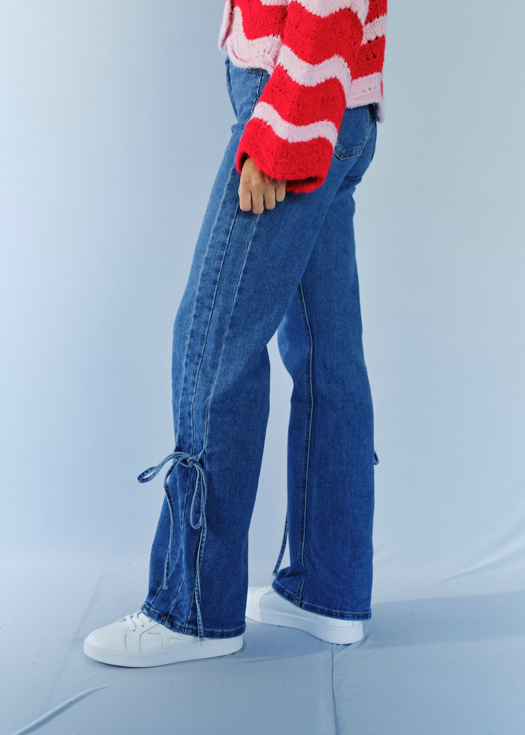 Straight Leg Jeans With Bow In Denim