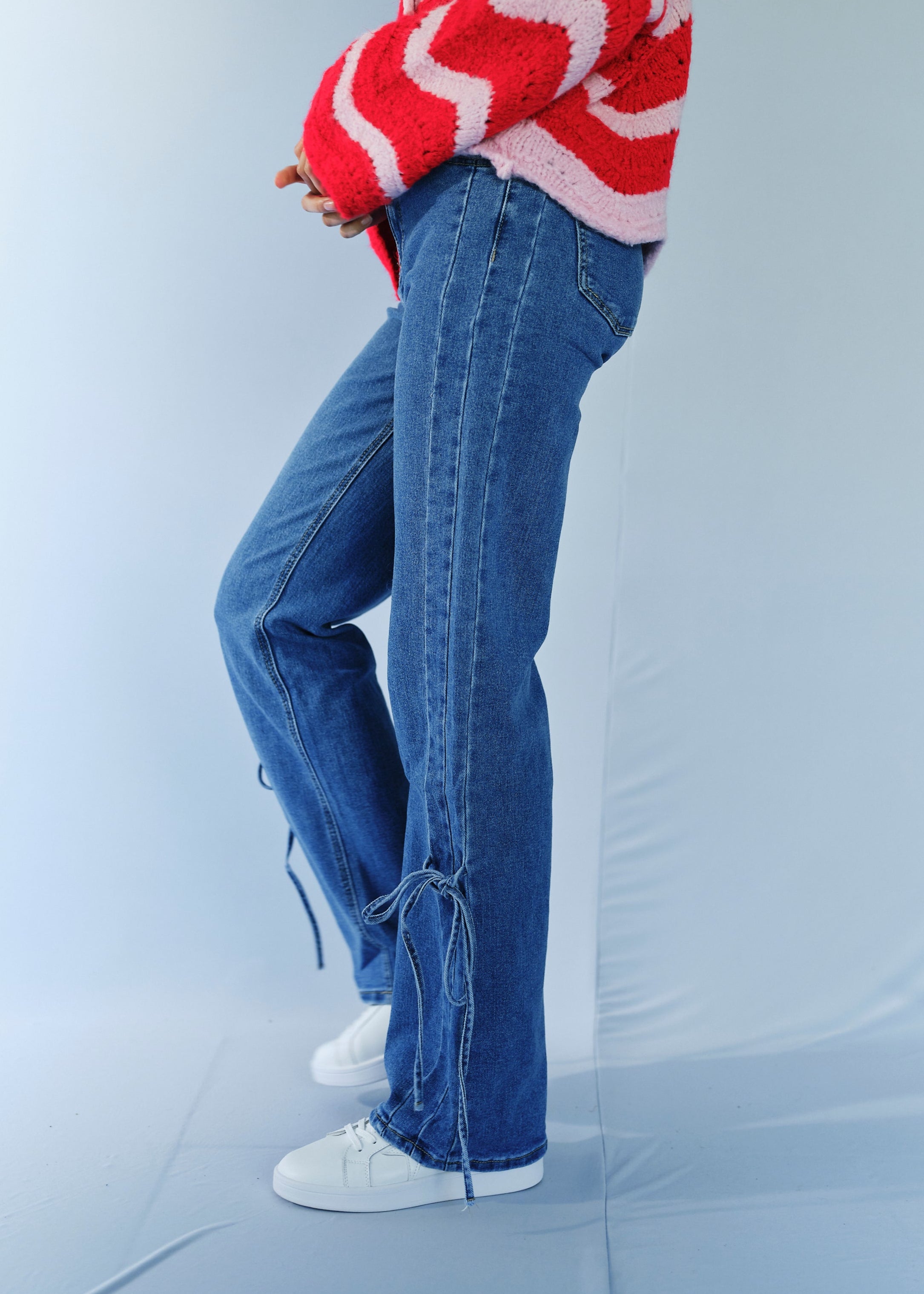Straight Leg Jeans With Bow In Denim