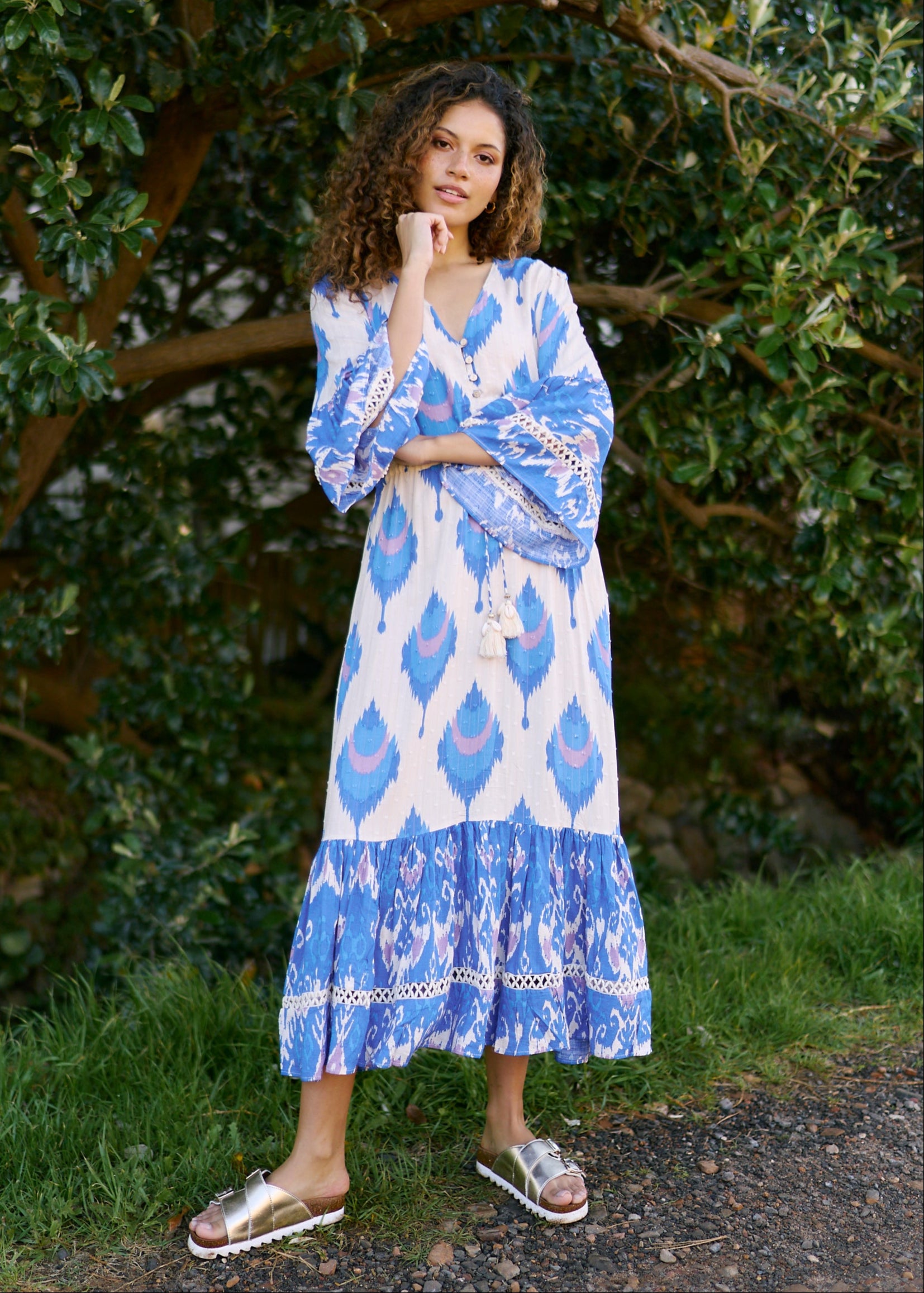 Bahamas Maxi Bohemian Dress in Indigo Blue