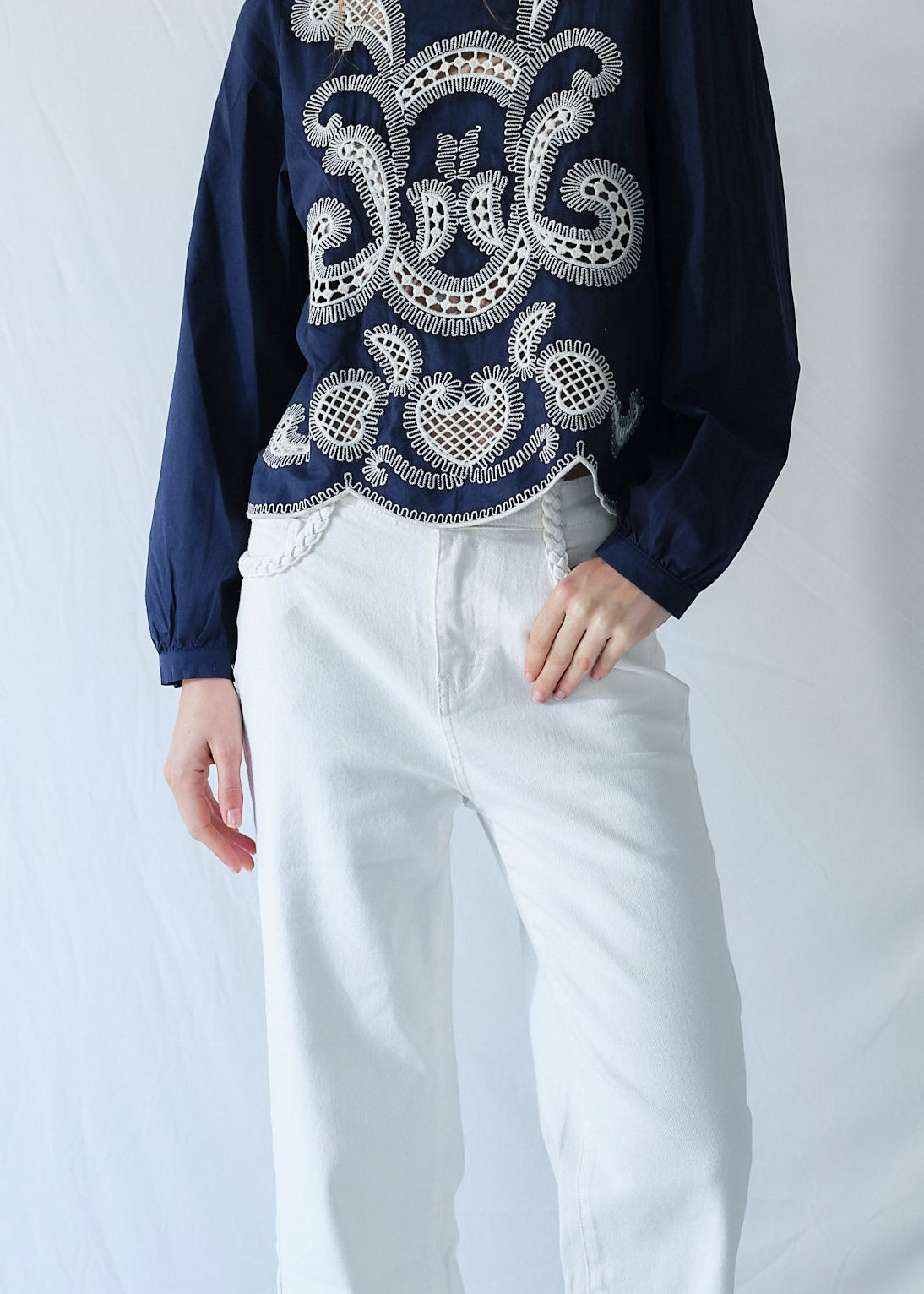 White Jeans with Plait Detail
