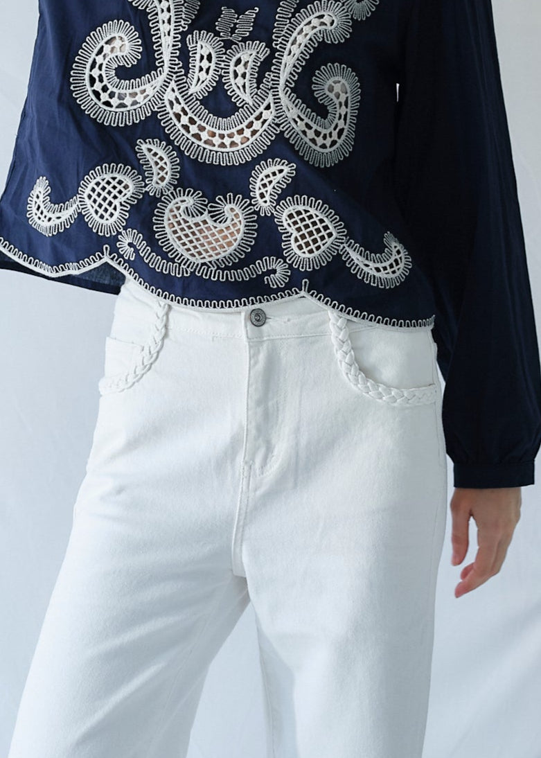 White Jeans with Plait Detail