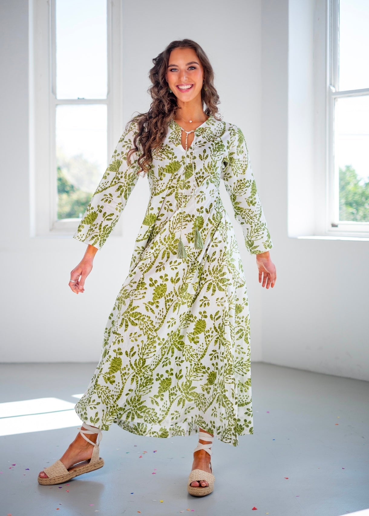 View our Asta Dress In Green And White Ikat - The ultimate DRESSES created by ICONIC and sold here, at Tribute Store