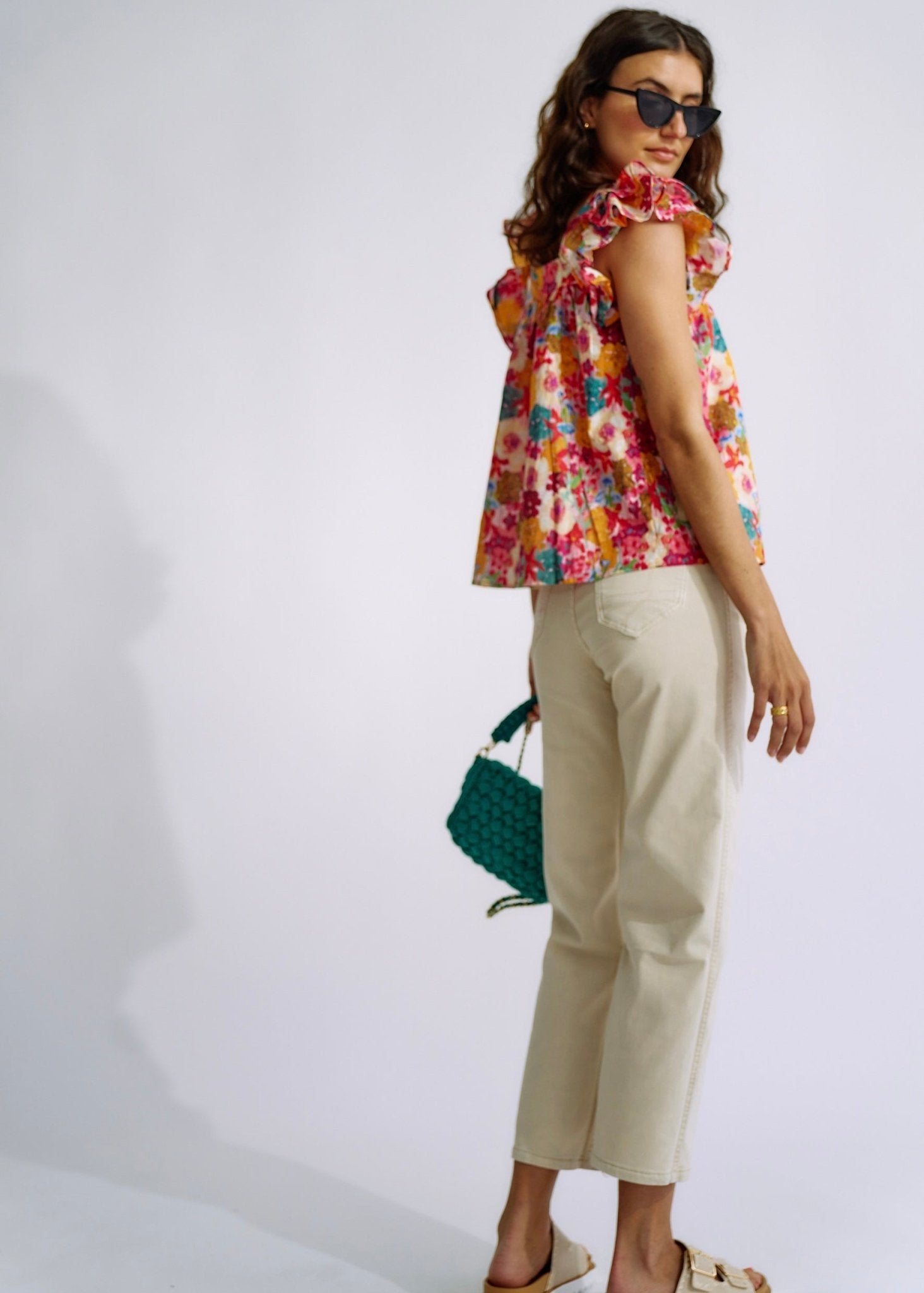 View our Cotton Frill Sleeved Blouse in Bright Summer Floral - The ultimate TOPS created by TRIBUTE and sold here, at Tribute Store