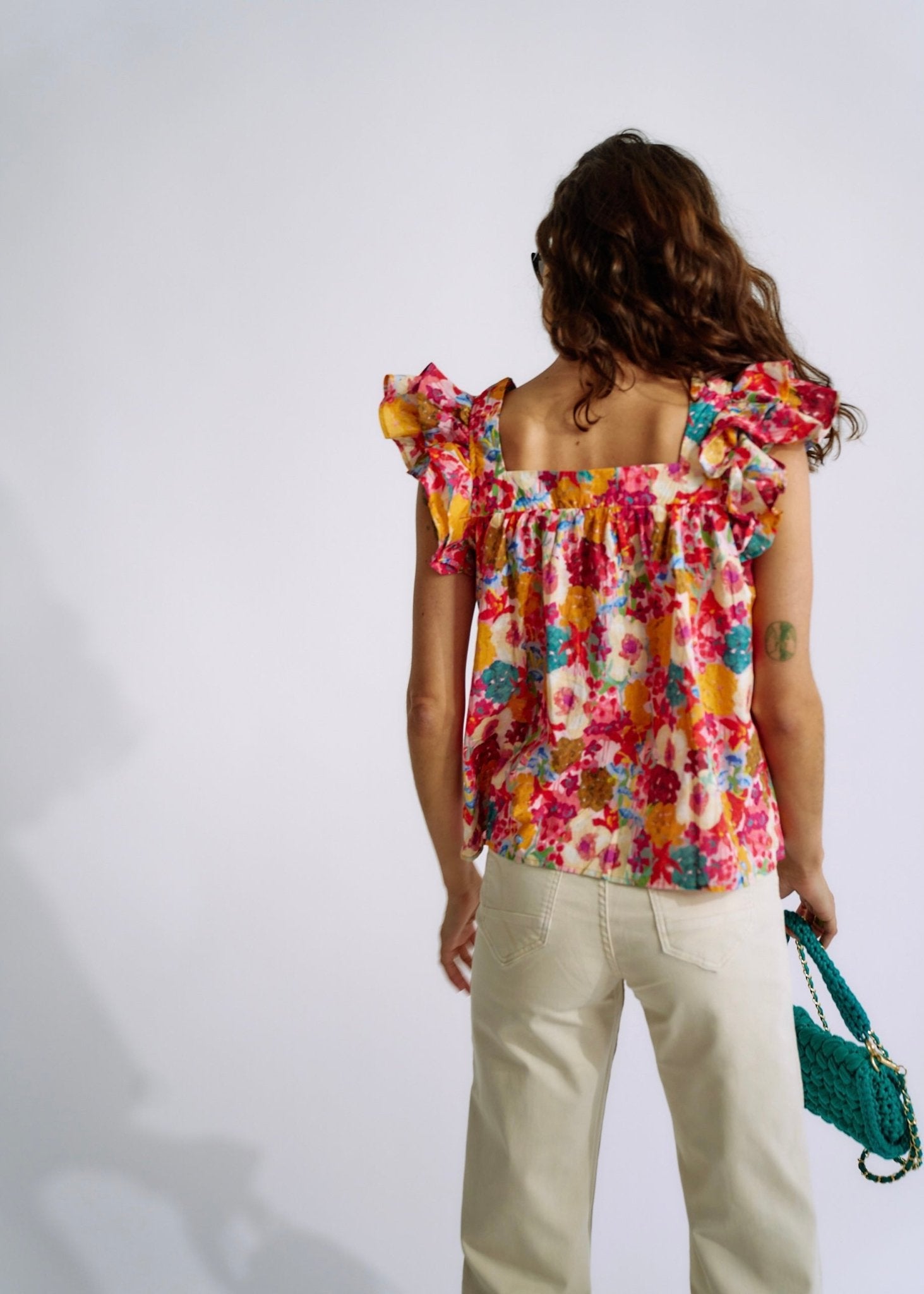 View our Cotton Frill Sleeved Blouse in Bright Summer Floral - The ultimate TOPS created by TRIBUTE and sold here, at Tribute Store