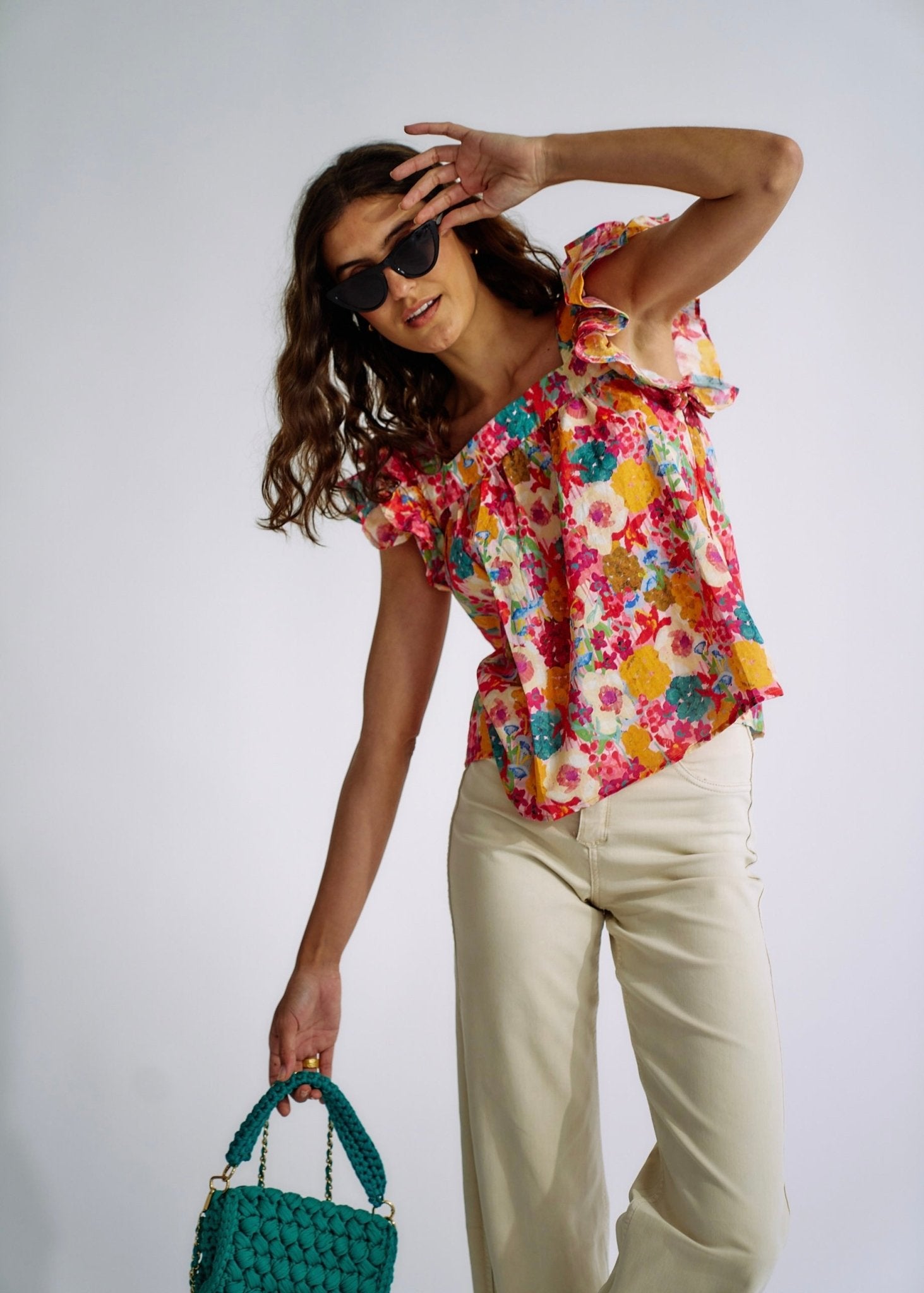 View our Cotton Frill Sleeved Blouse in Bright Summer Floral - The ultimate TOPS created by TRIBUTE and sold here, at Tribute Store