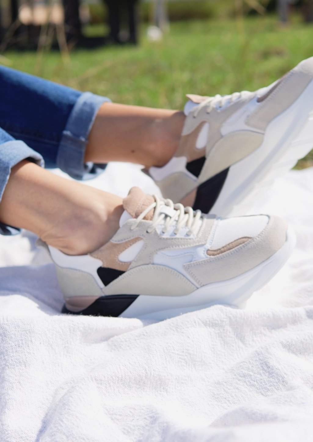 View our Dara Multi Print Sneaker In Beige - The ultimate SHOES created by Julz and sold here, at Tribute Store