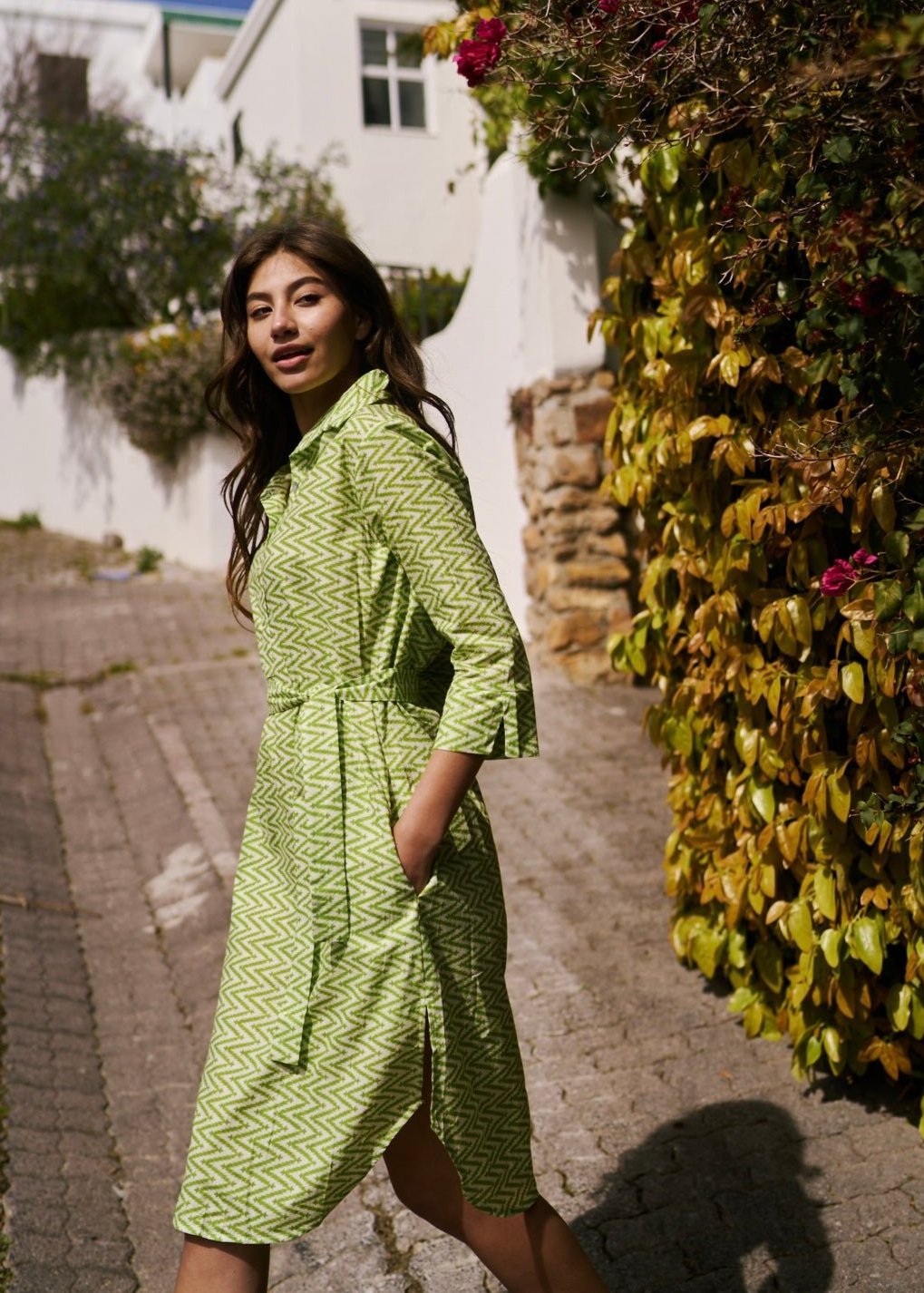 View our Gaby Shirt Dress With Zig Zag Print In Lime - The ultimate DRESSES created by ICONIC and sold here, at Tribute Store