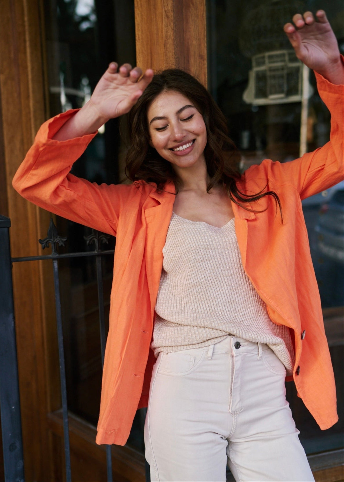 View our Italian Linen Blend Summer Blazer in Orange - The ultimate JACKETS created by TRIBUTE and sold here, at Tribute Store