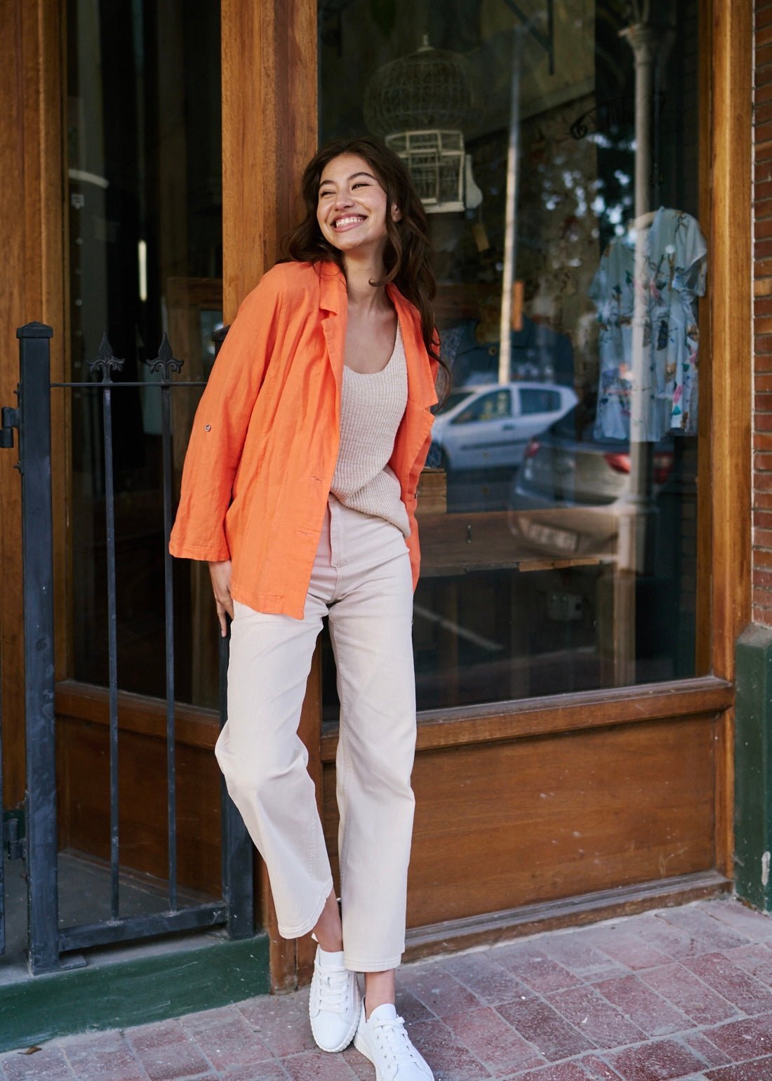 View our Italian Linen Blend Summer Blazer in Orange - The ultimate JACKETS created by TRIBUTE and sold here, at Tribute Store