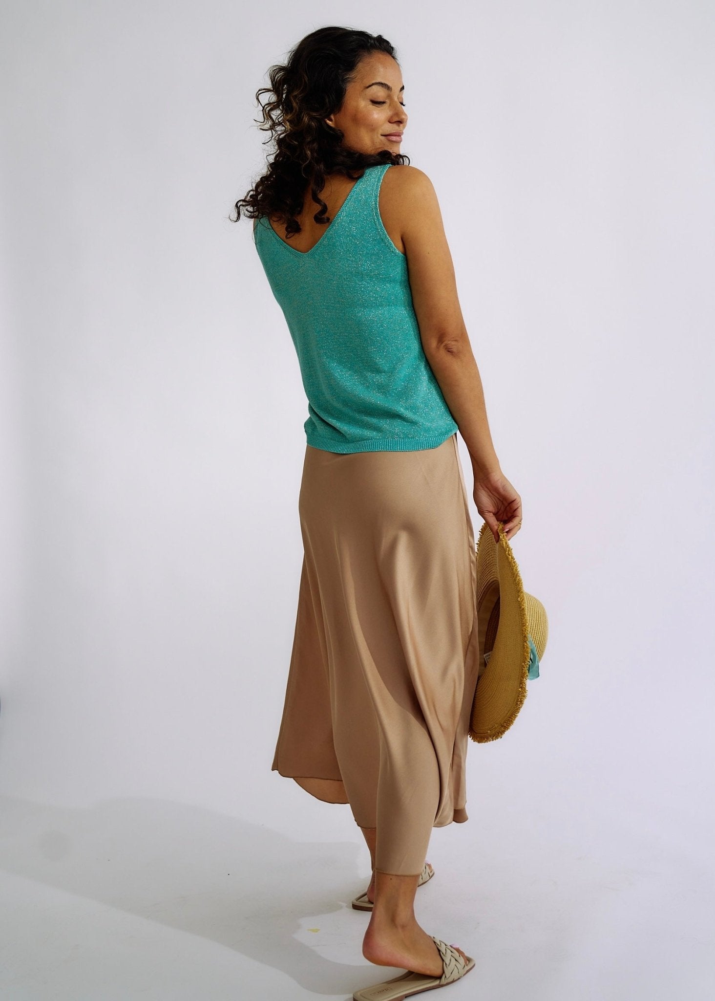 View our Italian Satin Skirt in Taupe - The ultimate BOTTOMS created by TRIBUTE and sold here, at Tribute Store
