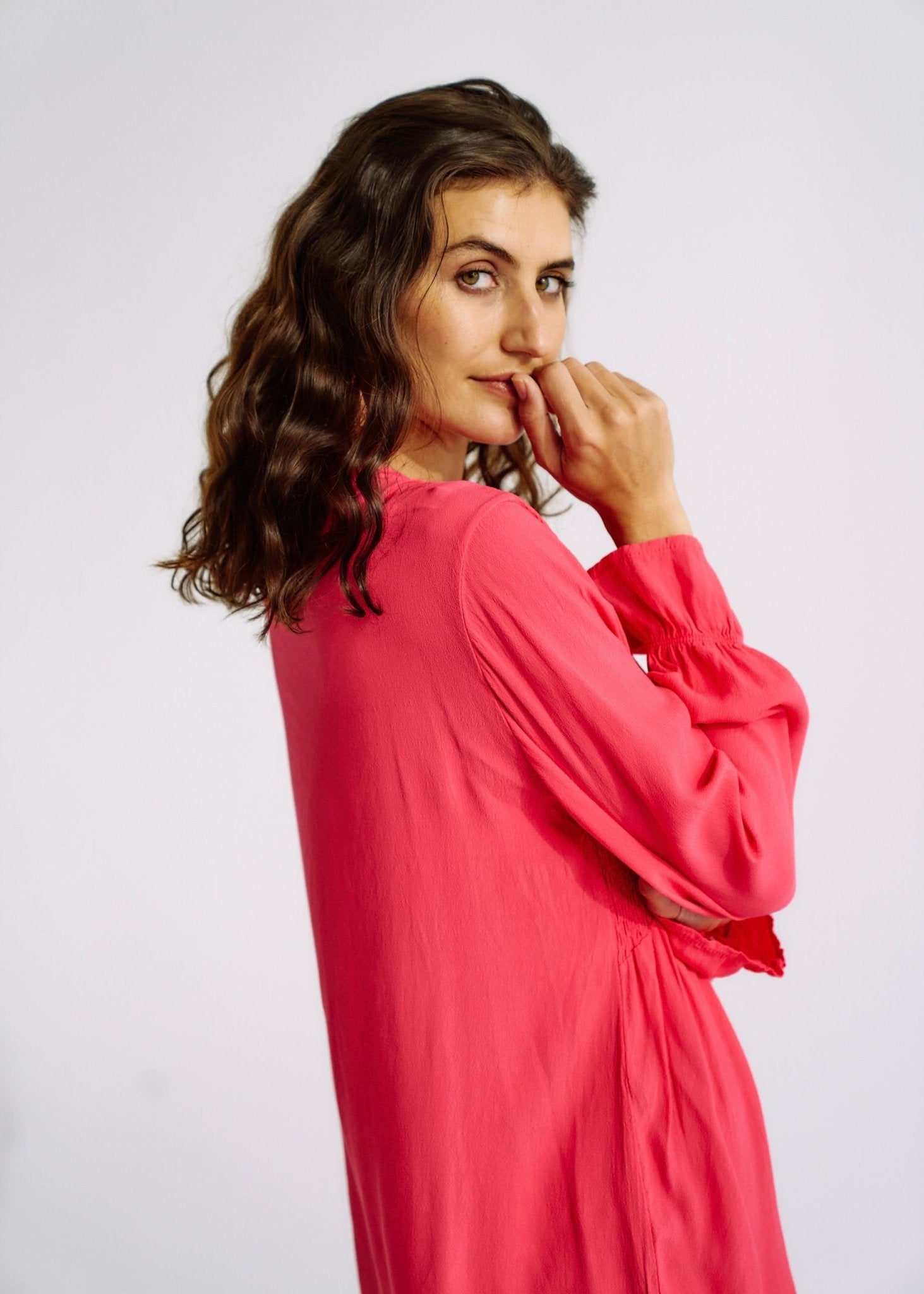 View our Italian Smock V Neck Blouse in Strawberry - The ultimate TOPS created by TRIBUTE and sold here, at Tribute Store