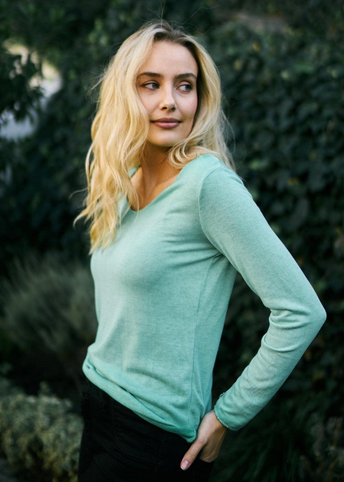 View our Italian Stonewashed Knit with Shimmer Edge In Ocean Green - The ultimate TOPS created by TRIBUTE and sold here, at Tribute Store