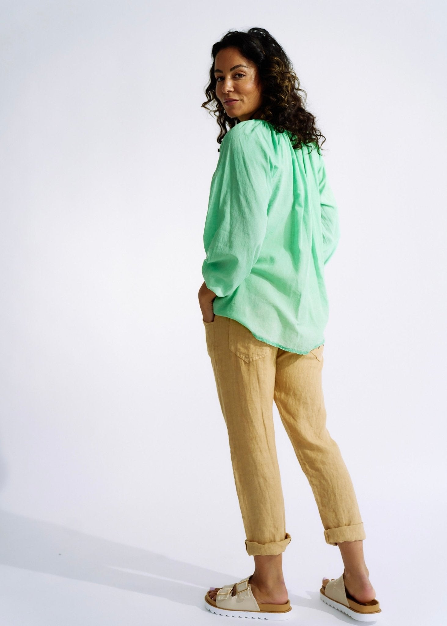 View our Italian Stonewashed Peasant Blouse in Summer Green - by Tribute Store