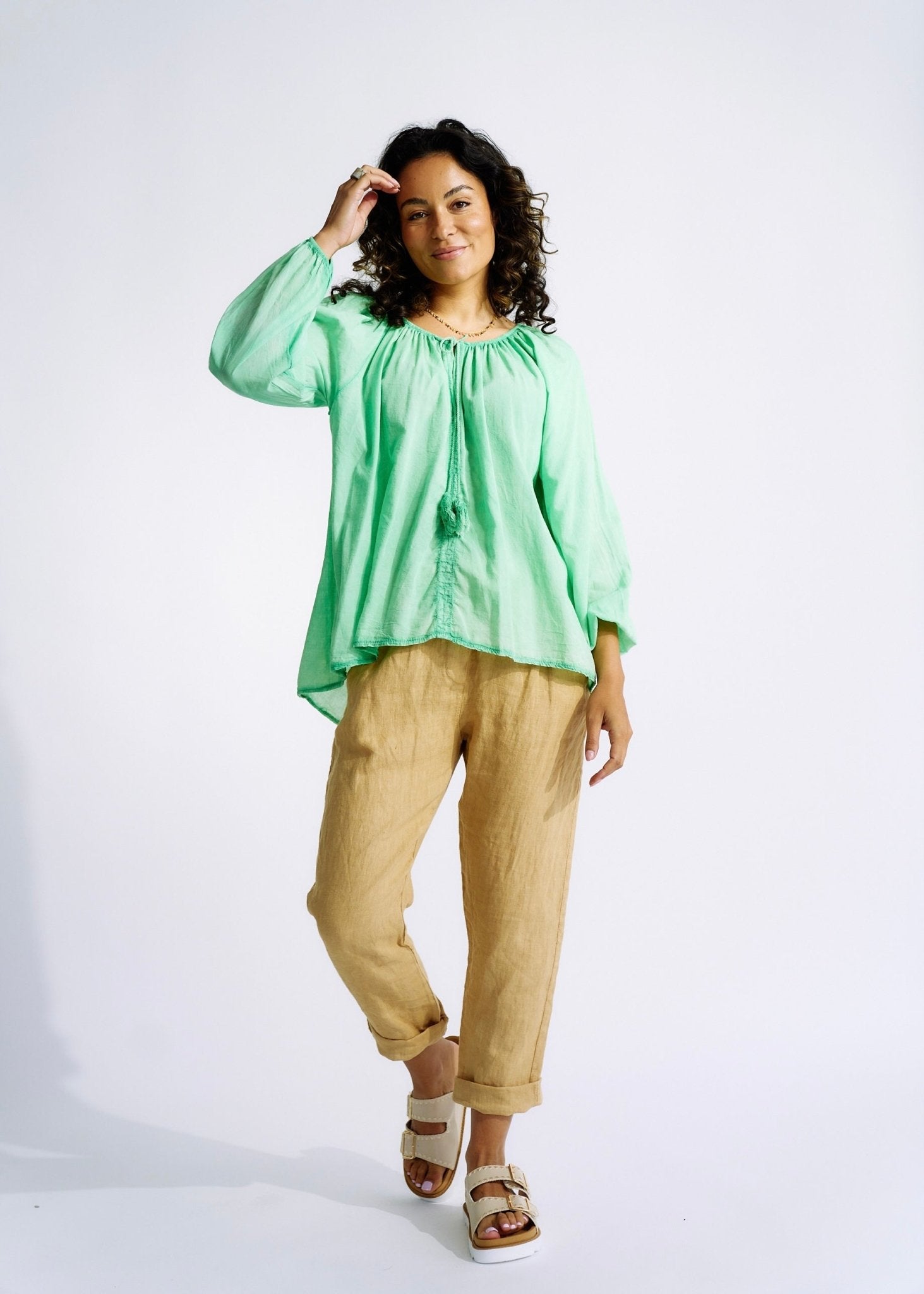 View our Italian Stonewashed Peasant Blouse in Summer Green - by Tribute Store