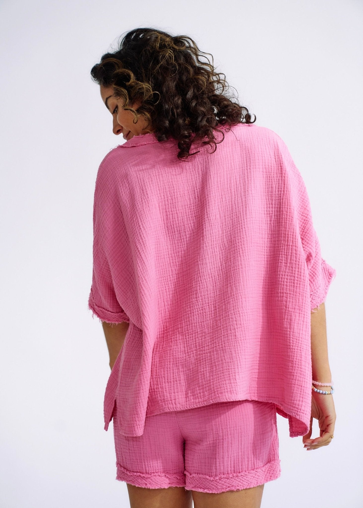 View our Italian Textured Cotton Set in Pink - The ultimate LOUNGEWEAR created by TRIBUTE and sold here, at Tribute Store