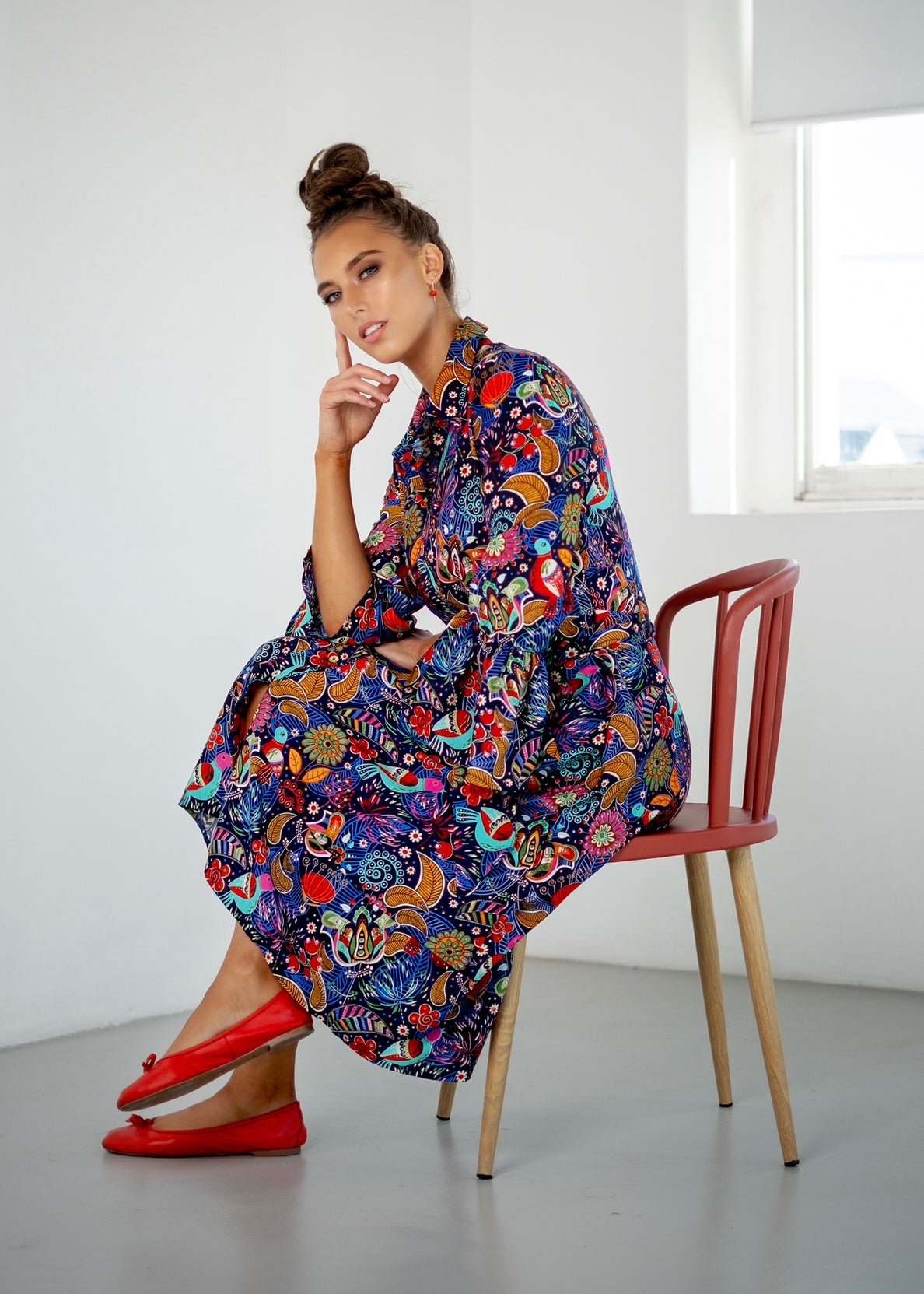 View our Jewel Dress with Blue And Red Bird Print In Navy - The ultimate DRESSES created by ICONIC and sold here, at Tribute Store