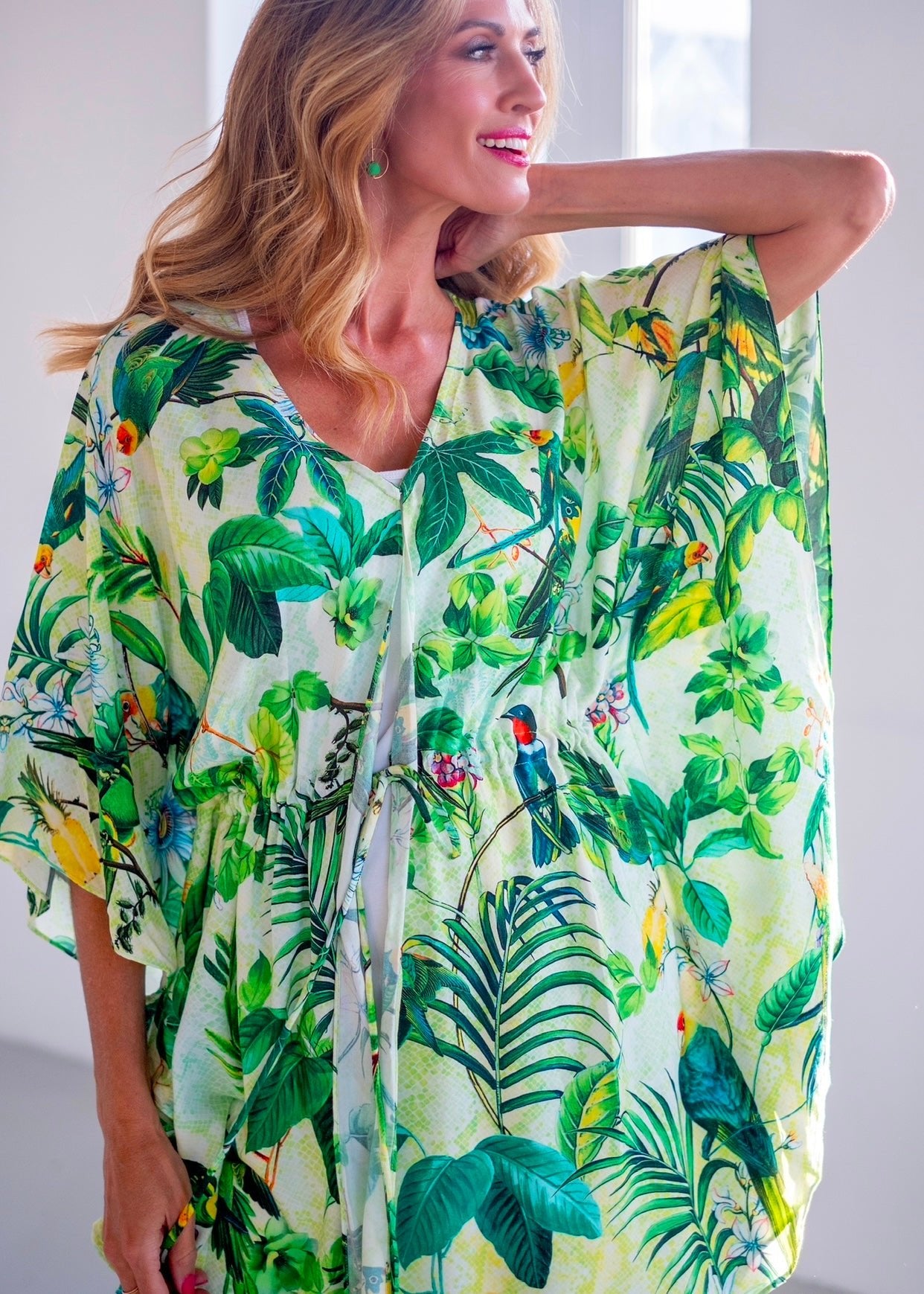 View our Lara Kaftan With Bird Print In Green - The ultimate DRESSES created by ICONIC and sold here, at Tribute Store