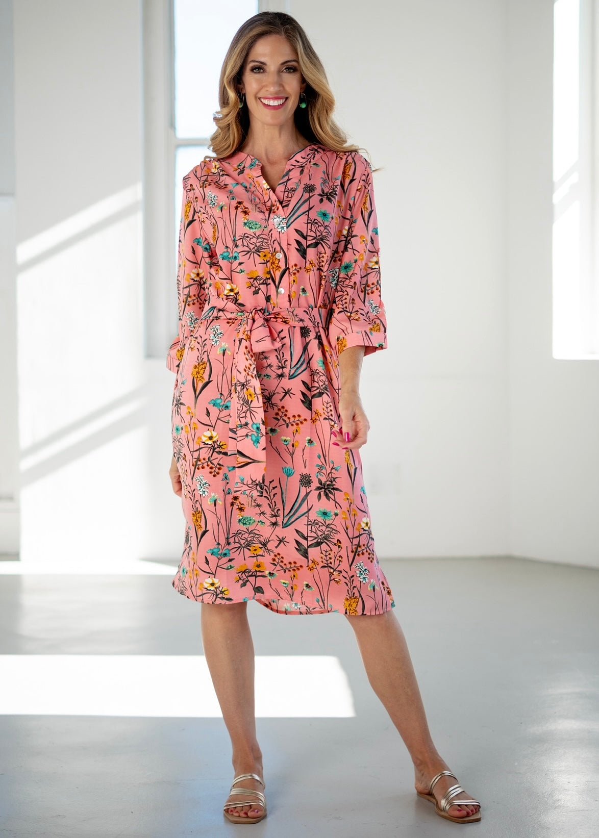 View our Mandarin Tunic Dress With Floral Print In Pink - The ultimate DRESSES created by ICONIC and sold here, at Tribute Store
