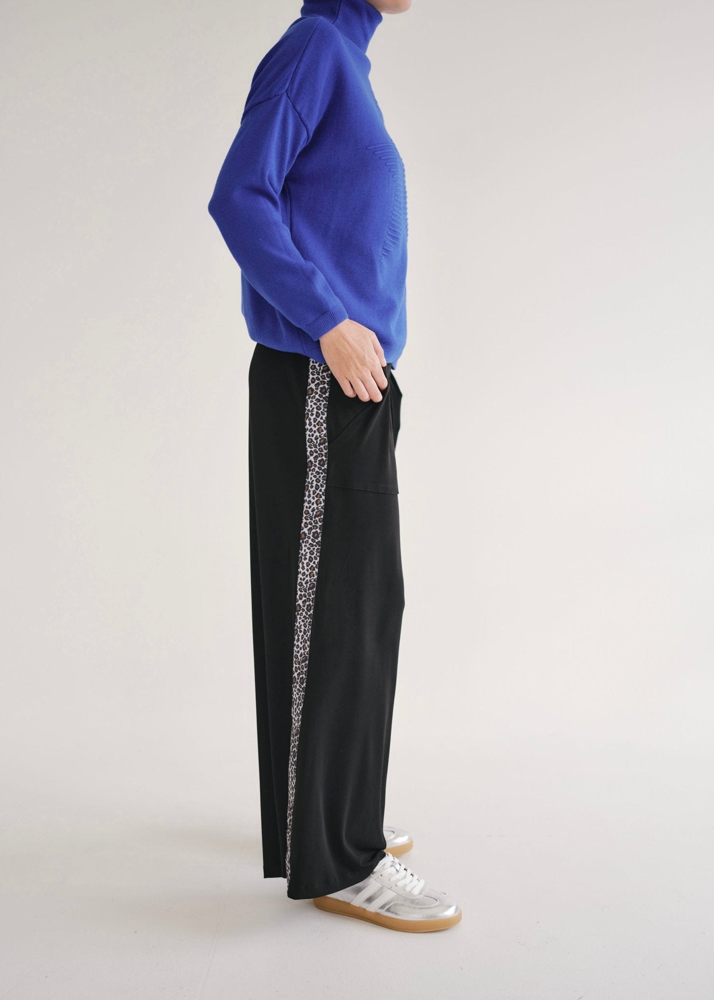 View our Alana Wide Leg Pants In Black With Animal Print - by Tribute Store