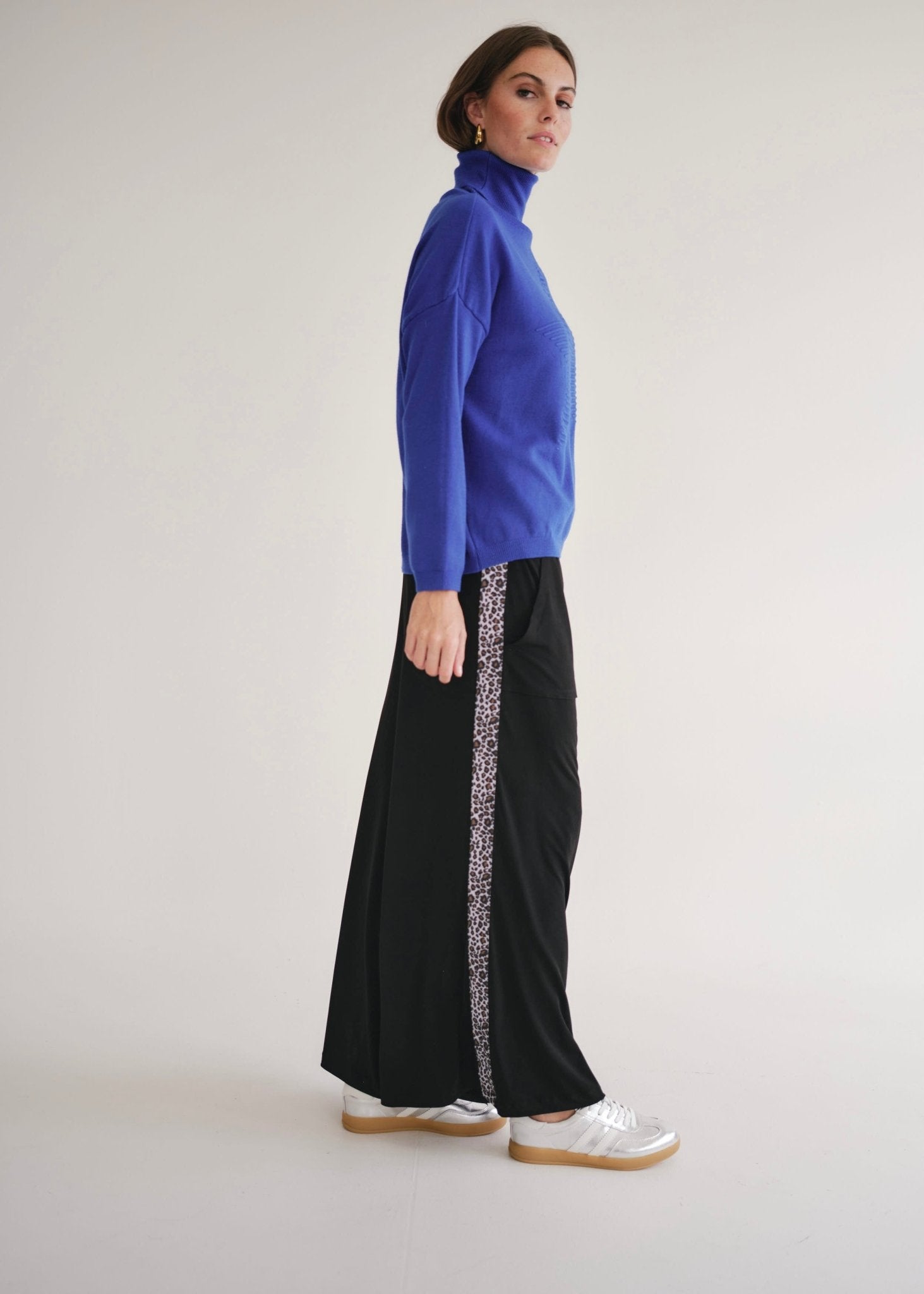 View our Alana Wide Leg Pants In Black With Animal Print - by Tribute Store