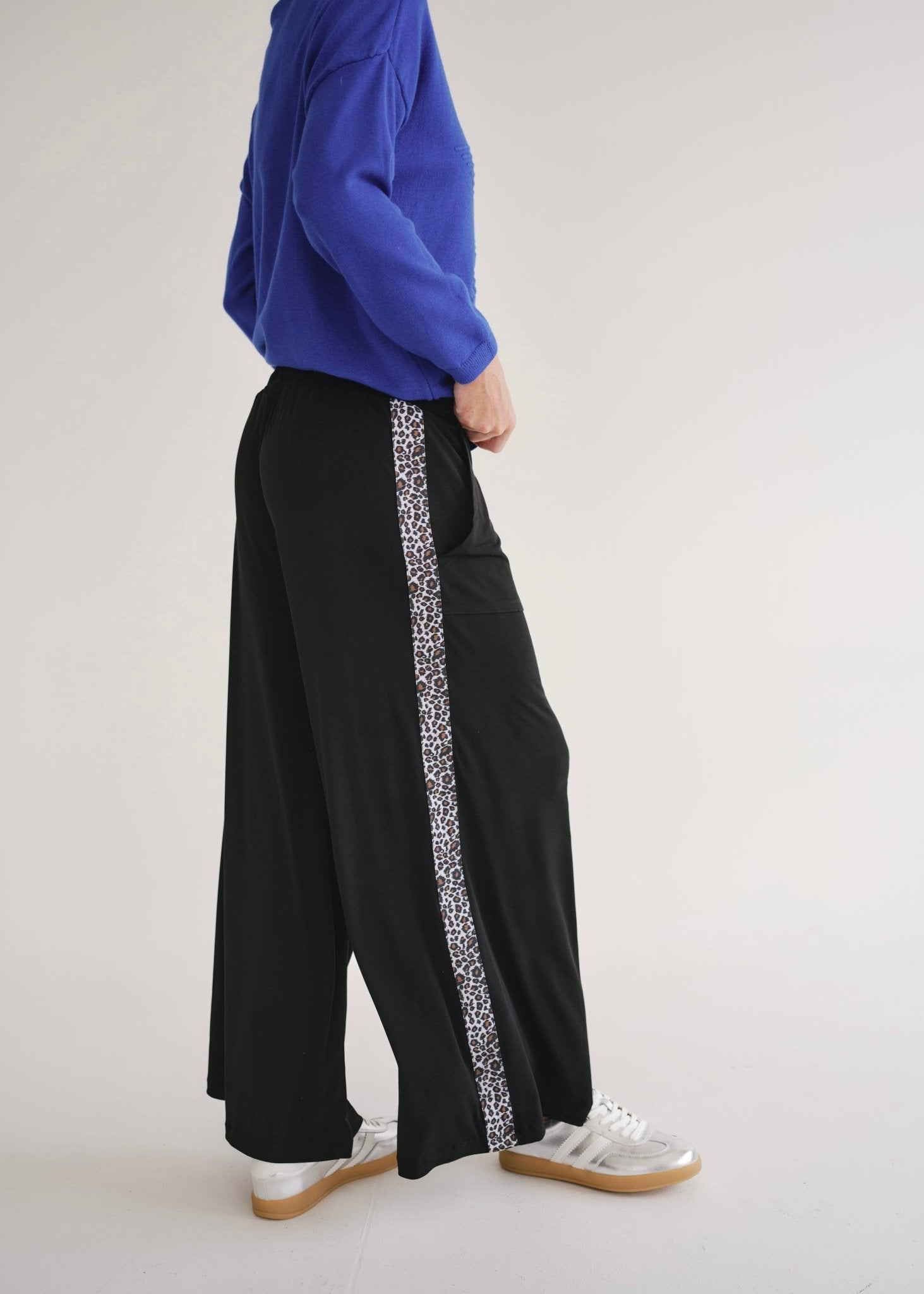 View our Alana Wide Leg Pants In Black With Animal Print - by Tribute Store