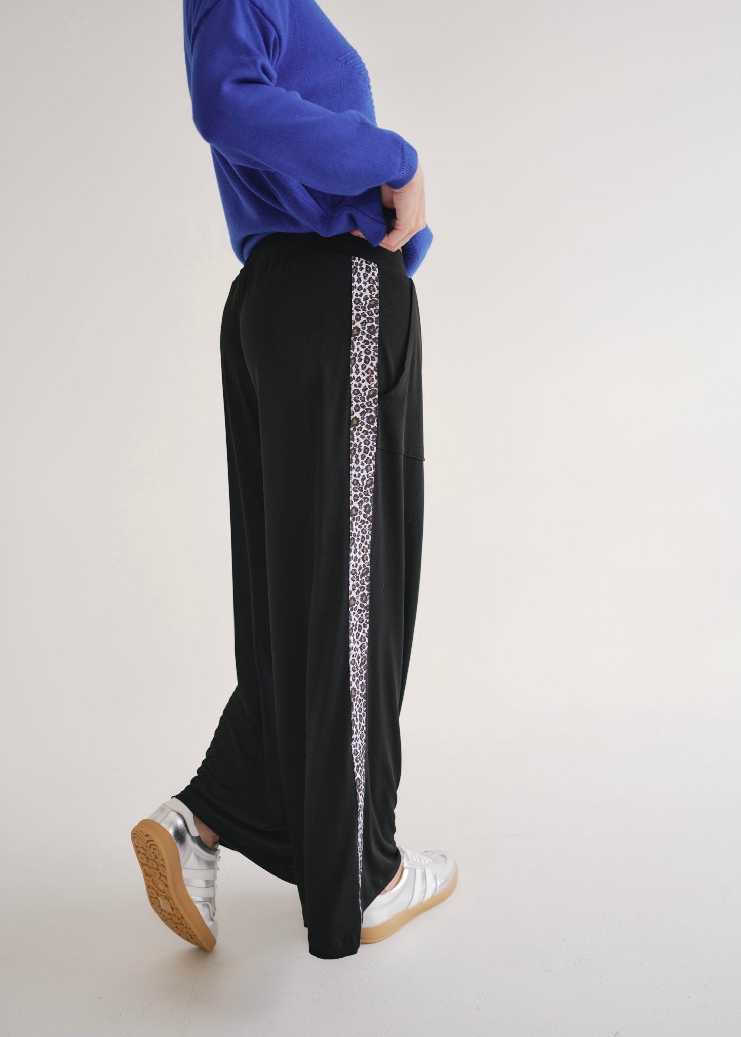 View our Alana Wide Leg Pants In Black With Animal Print - by Tribute Store