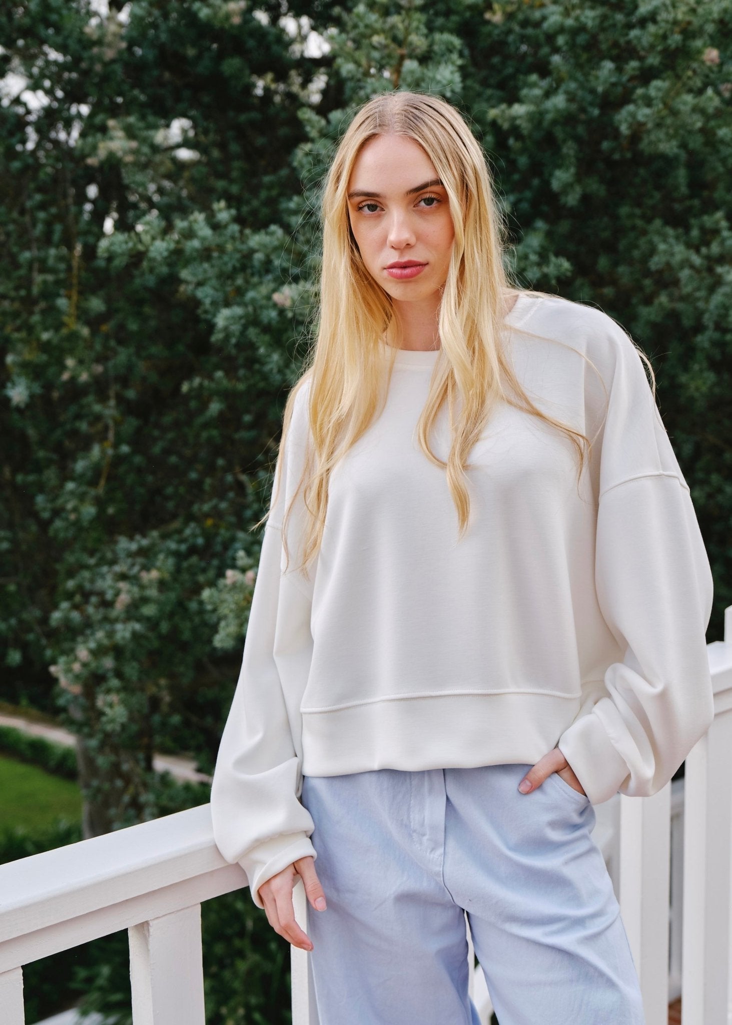 View our Alba Italian Balloon Sleeve Sweater in White - by Tribute Store