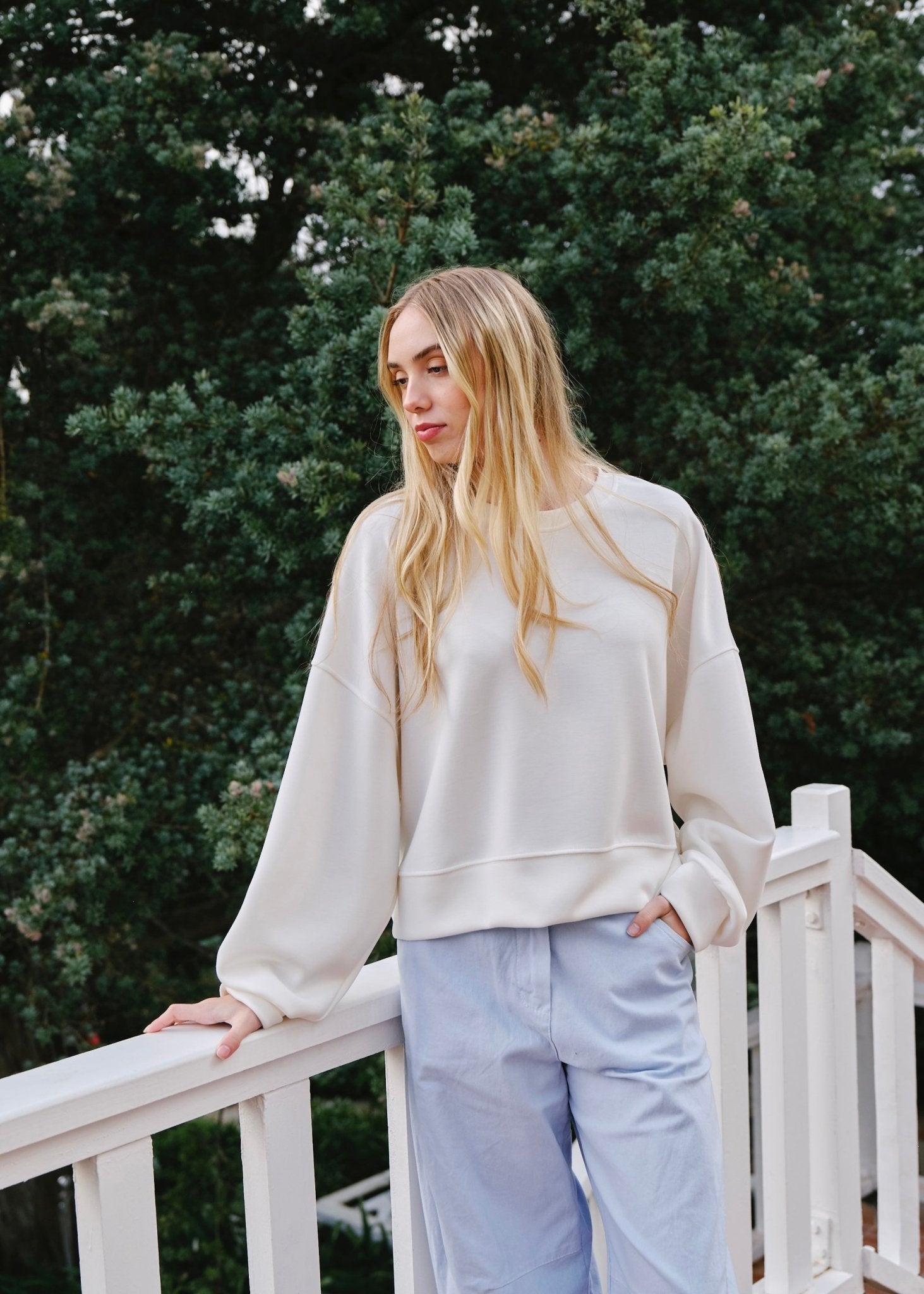View our Alba Italian Balloon Sleeve Sweater in White - by Tribute Store