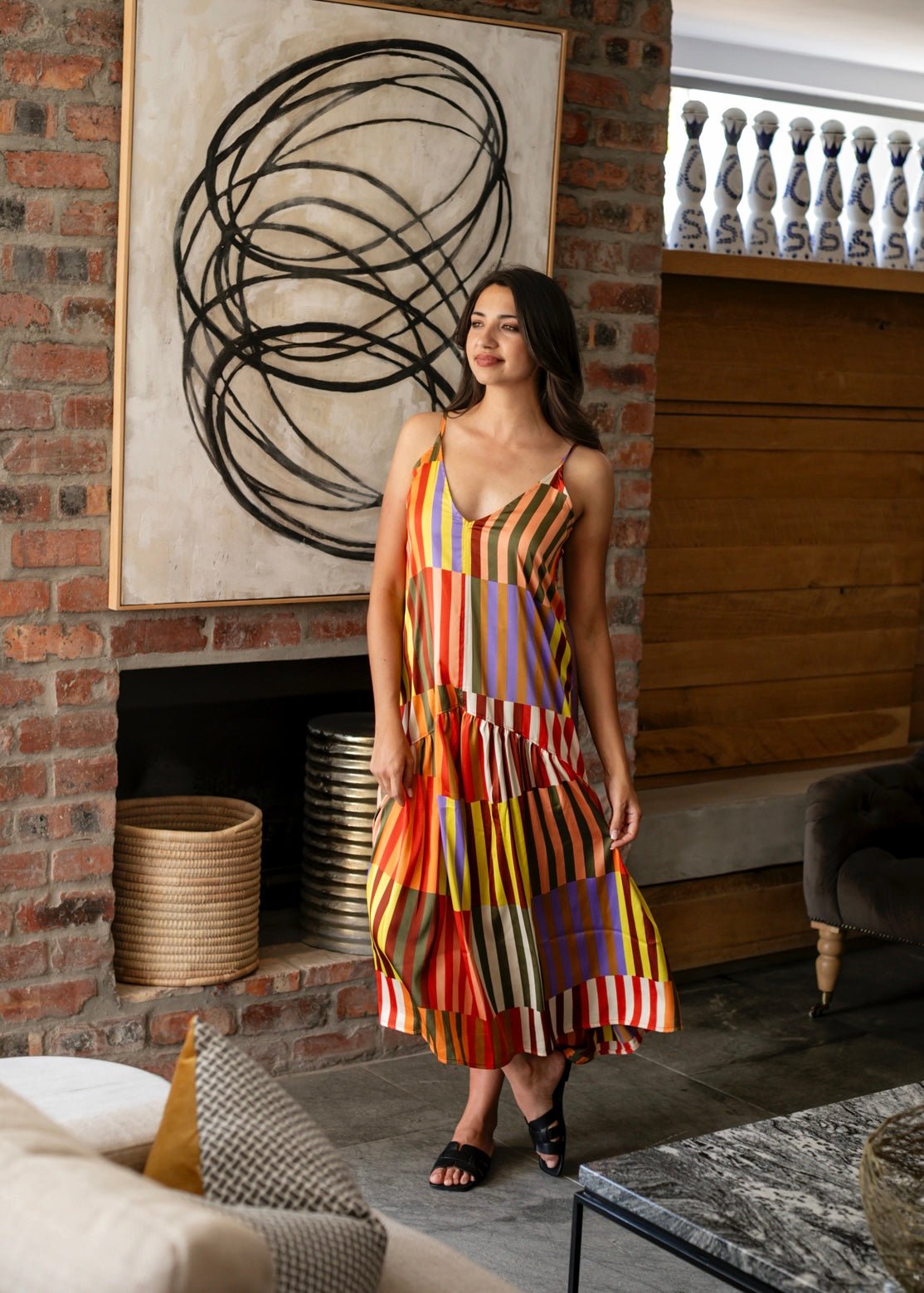 View our Allesandra Sleeveless Dress In Kaleidoscope Stripes - by Tribute Store
