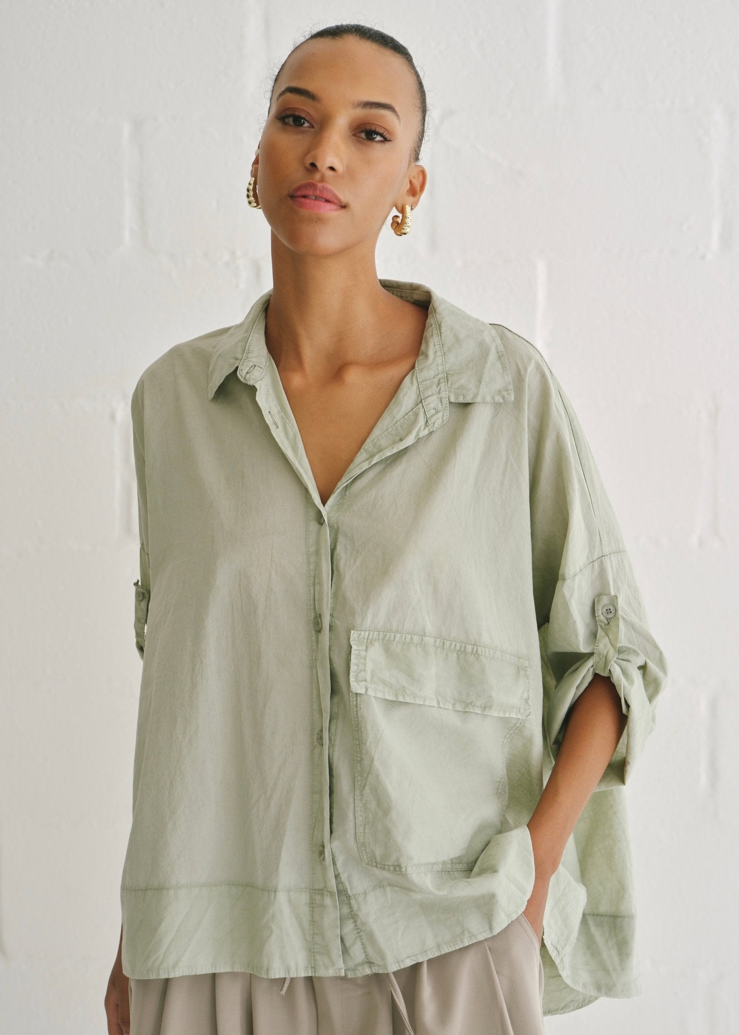View our Amalfi Italian Stonewashed Cotton Shirt In Pistachio - by Tribute Store